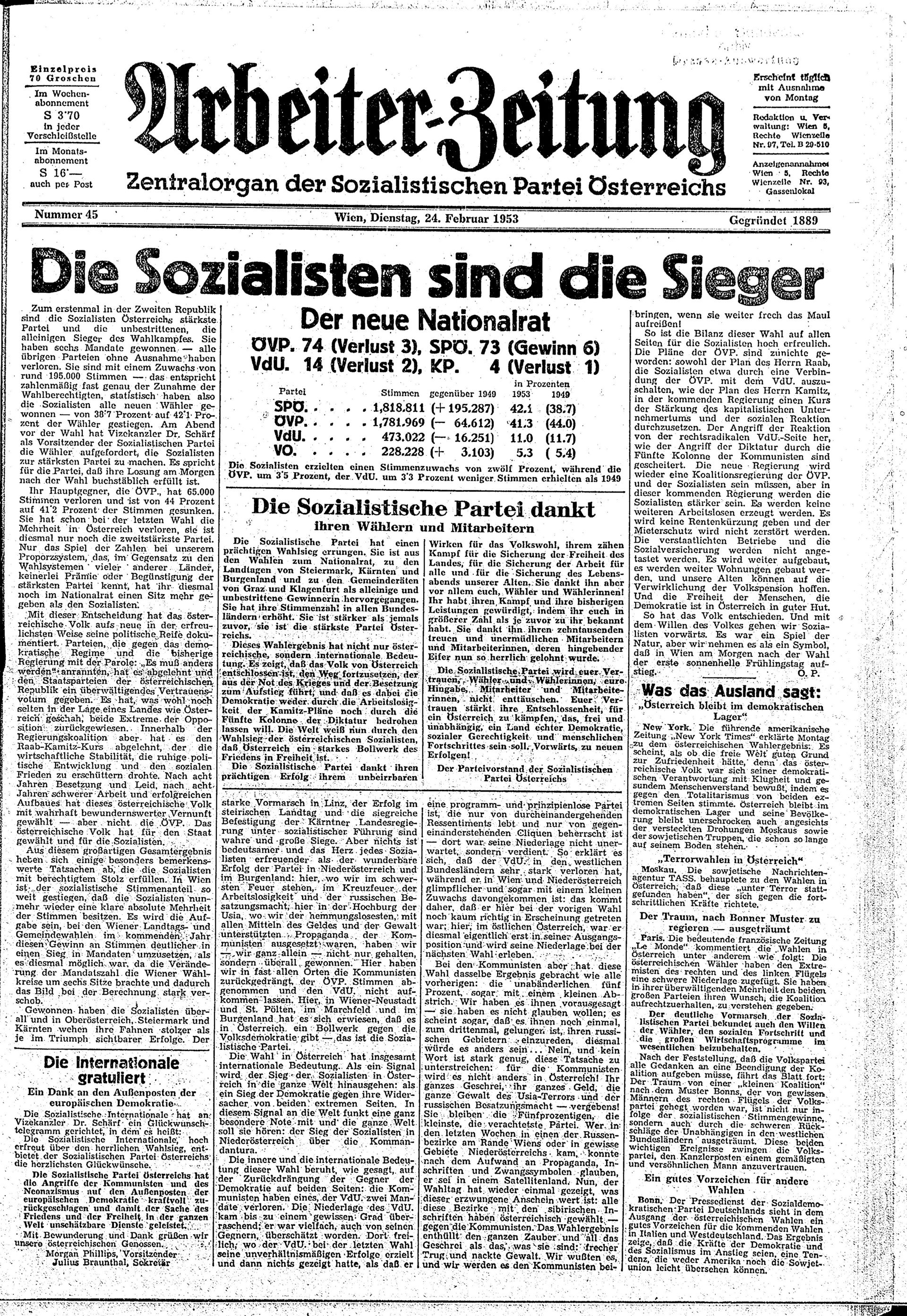 Ausgabe Di. 24.02.1953, Seite 1
