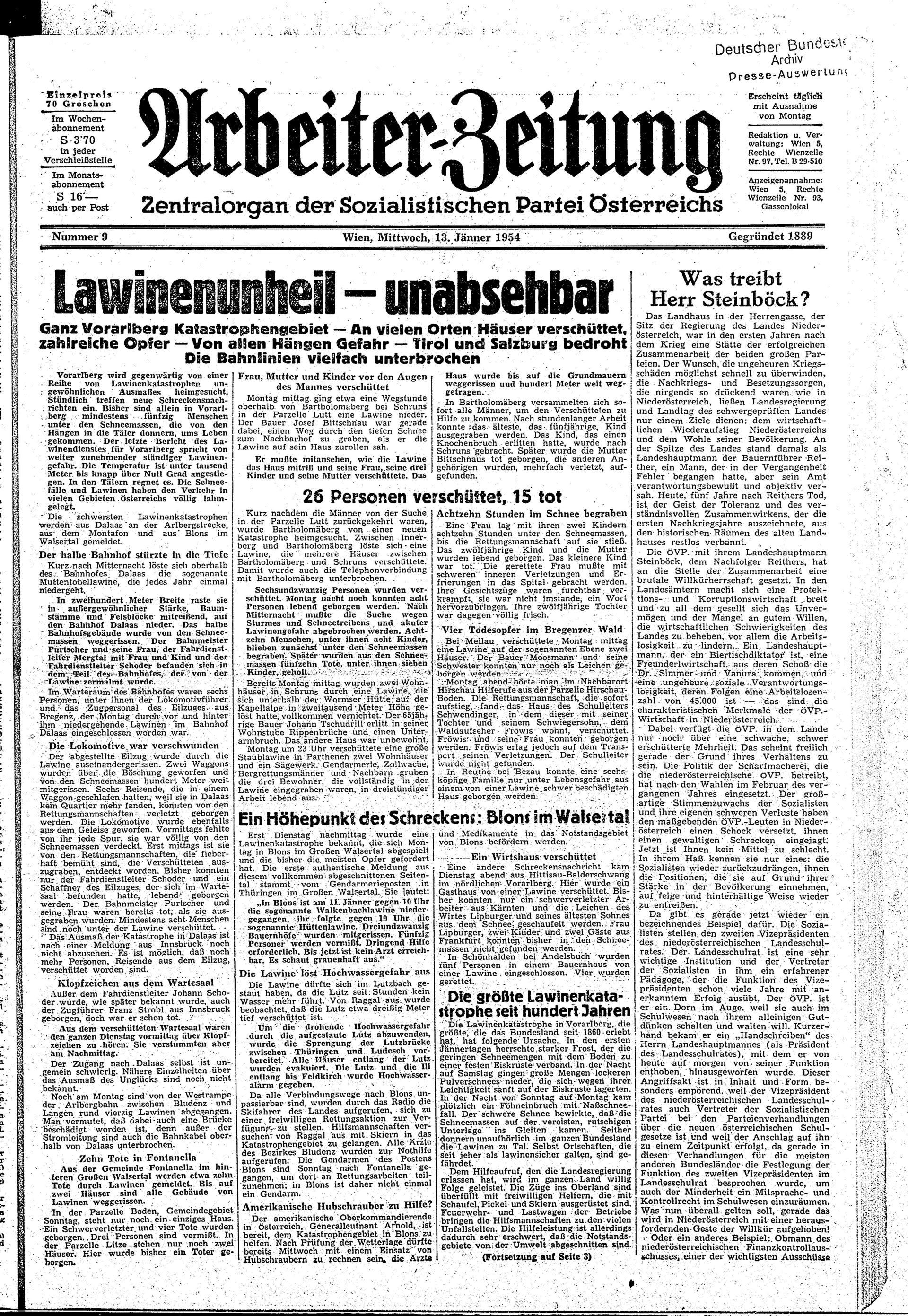 Ausgabe Mi. 13.01.1954, Seite 1