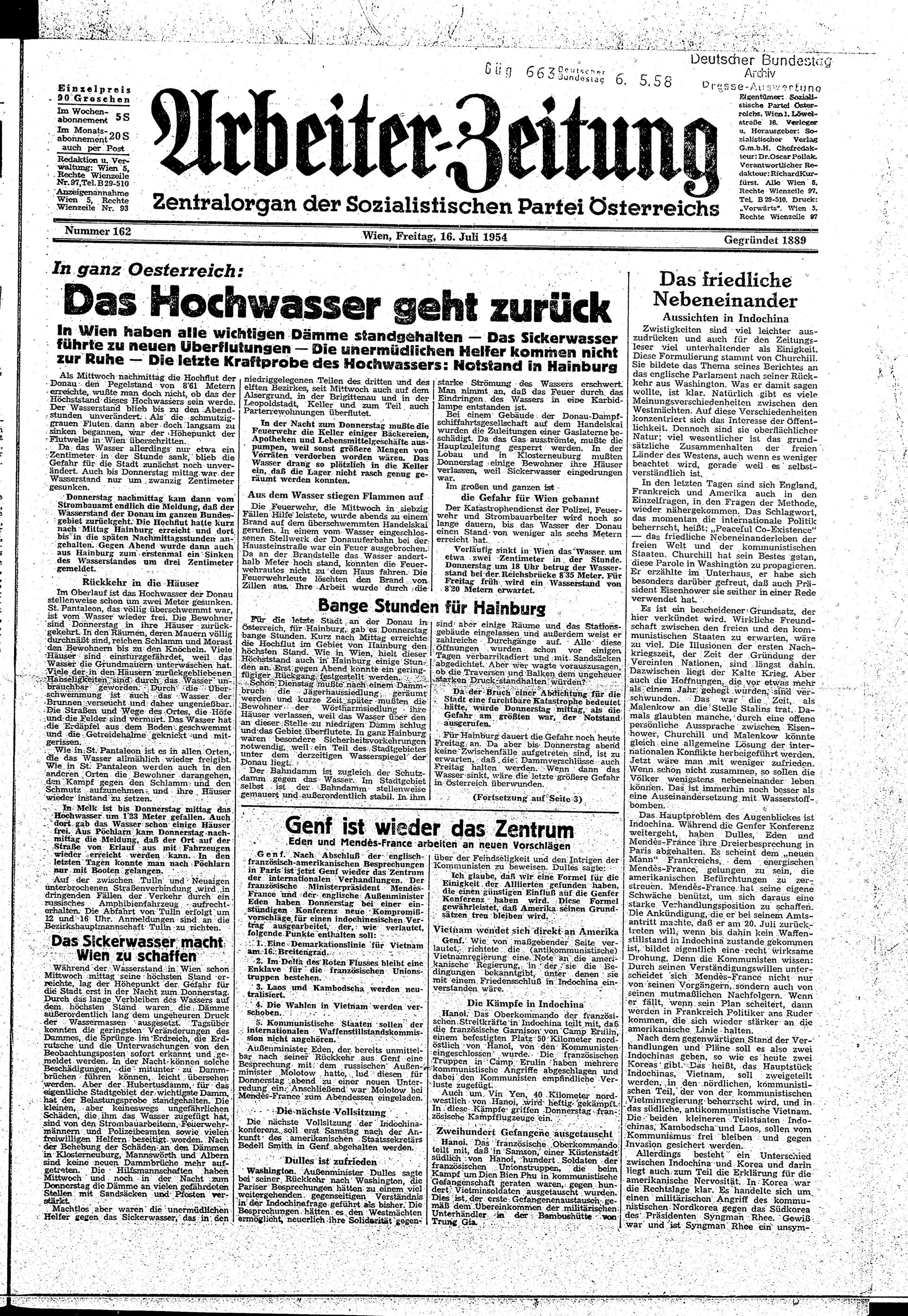Ausgabe Fr. 16.07.1954, Seite 1