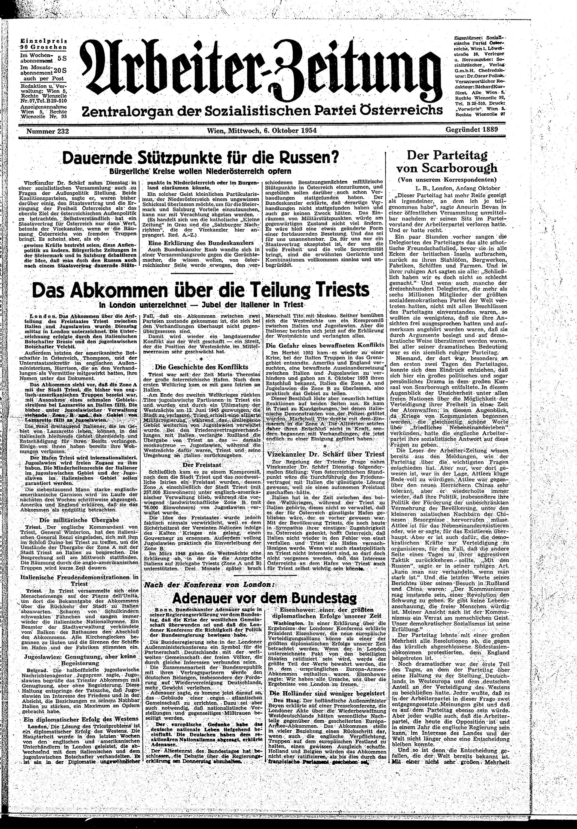 Ausgabe Mi. 06.10.1954, Seite 1