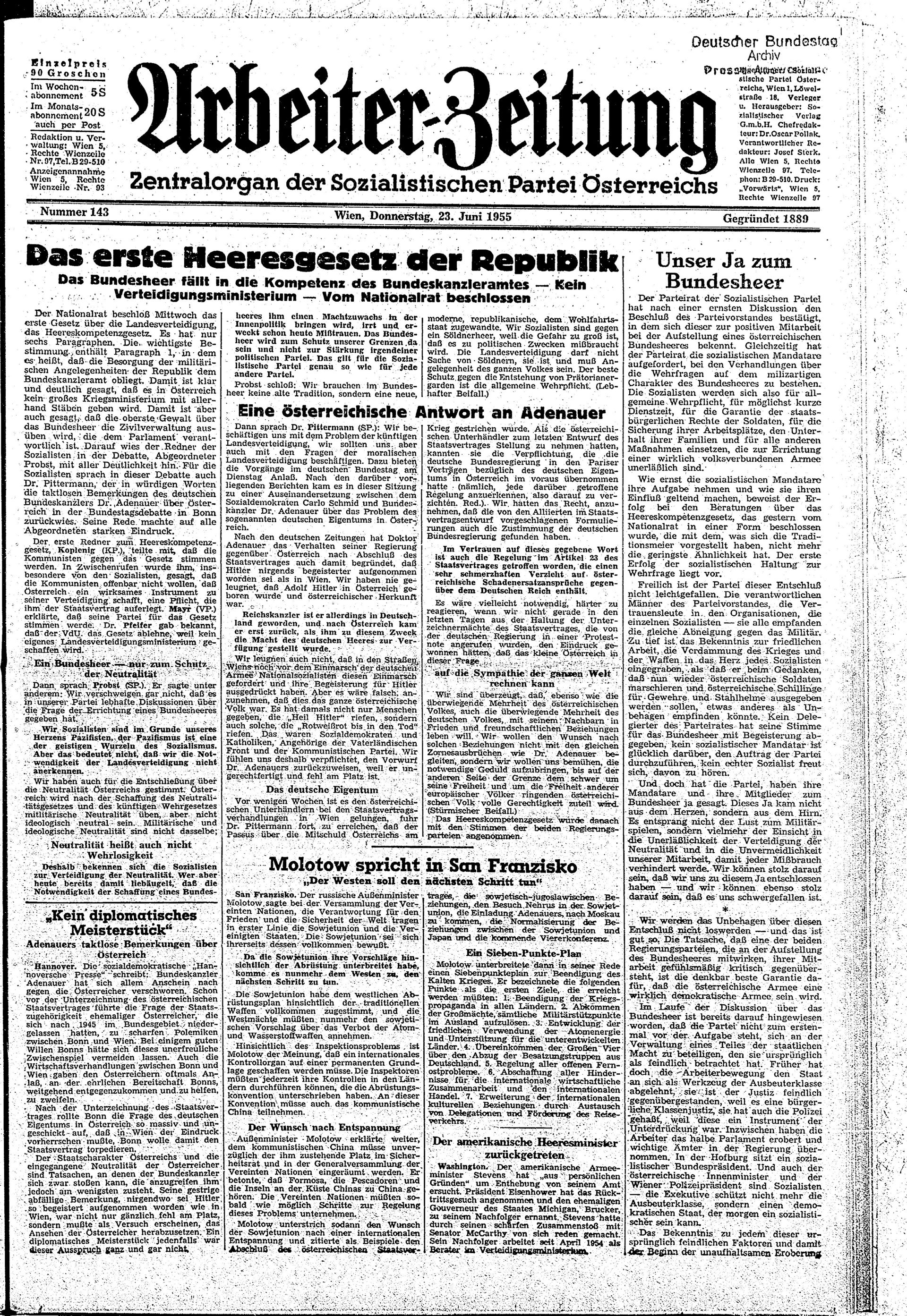 Ausgabe Do. 23.06.1955, Seite 1