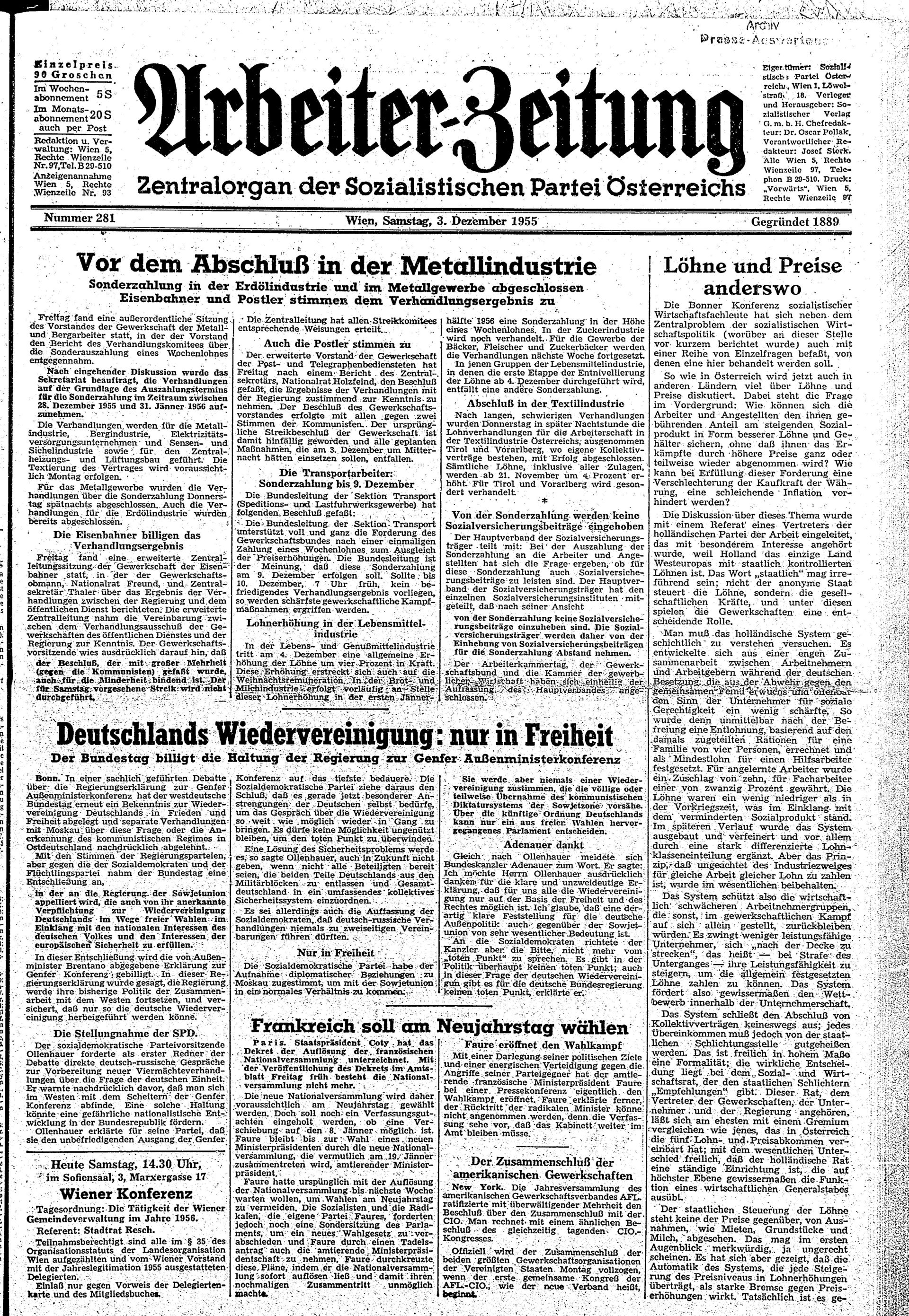 Ausgabe Sa. 03.12.1955, Seite 1