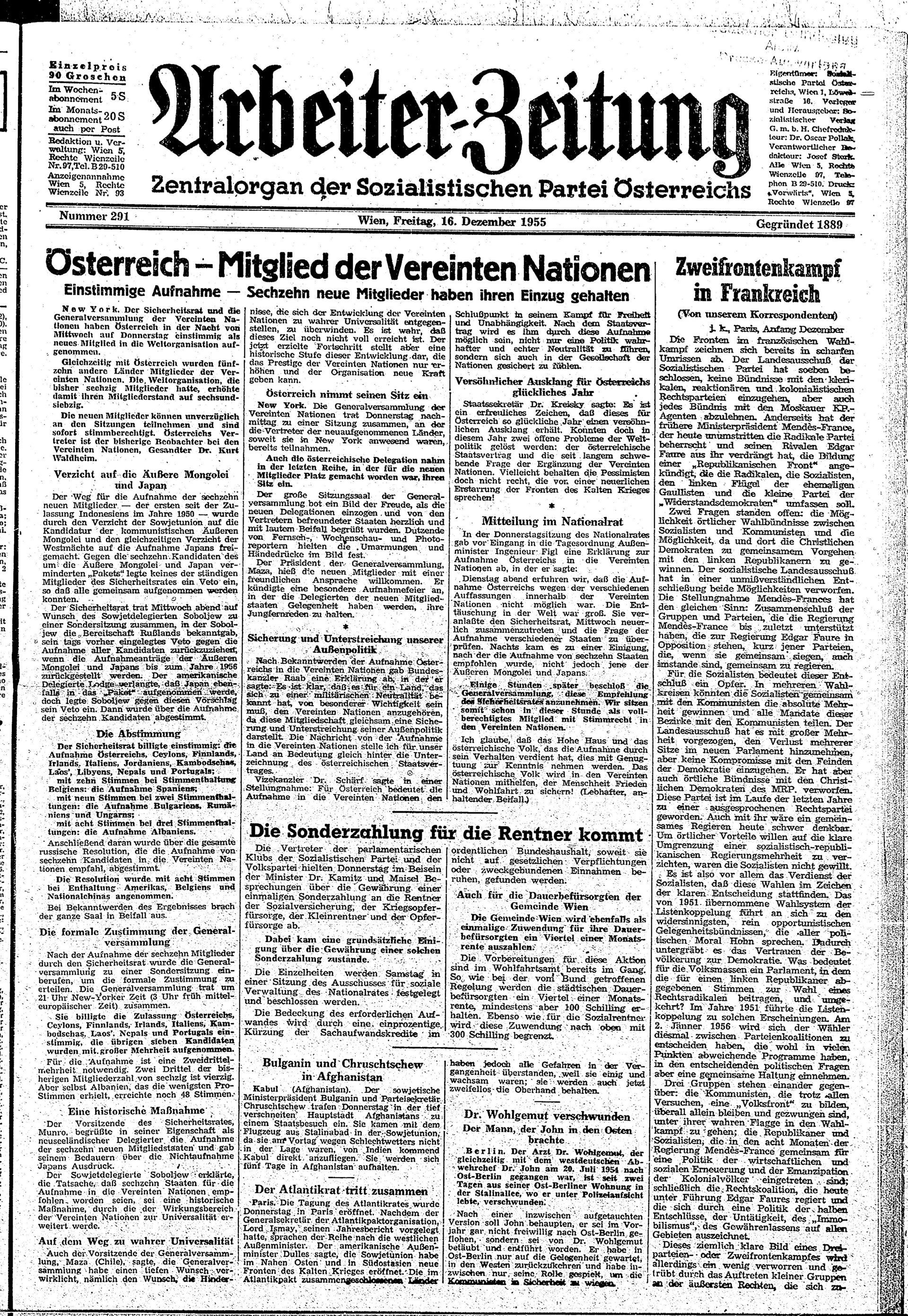Ausgabe Fr. 16.12.1955, Seite 1