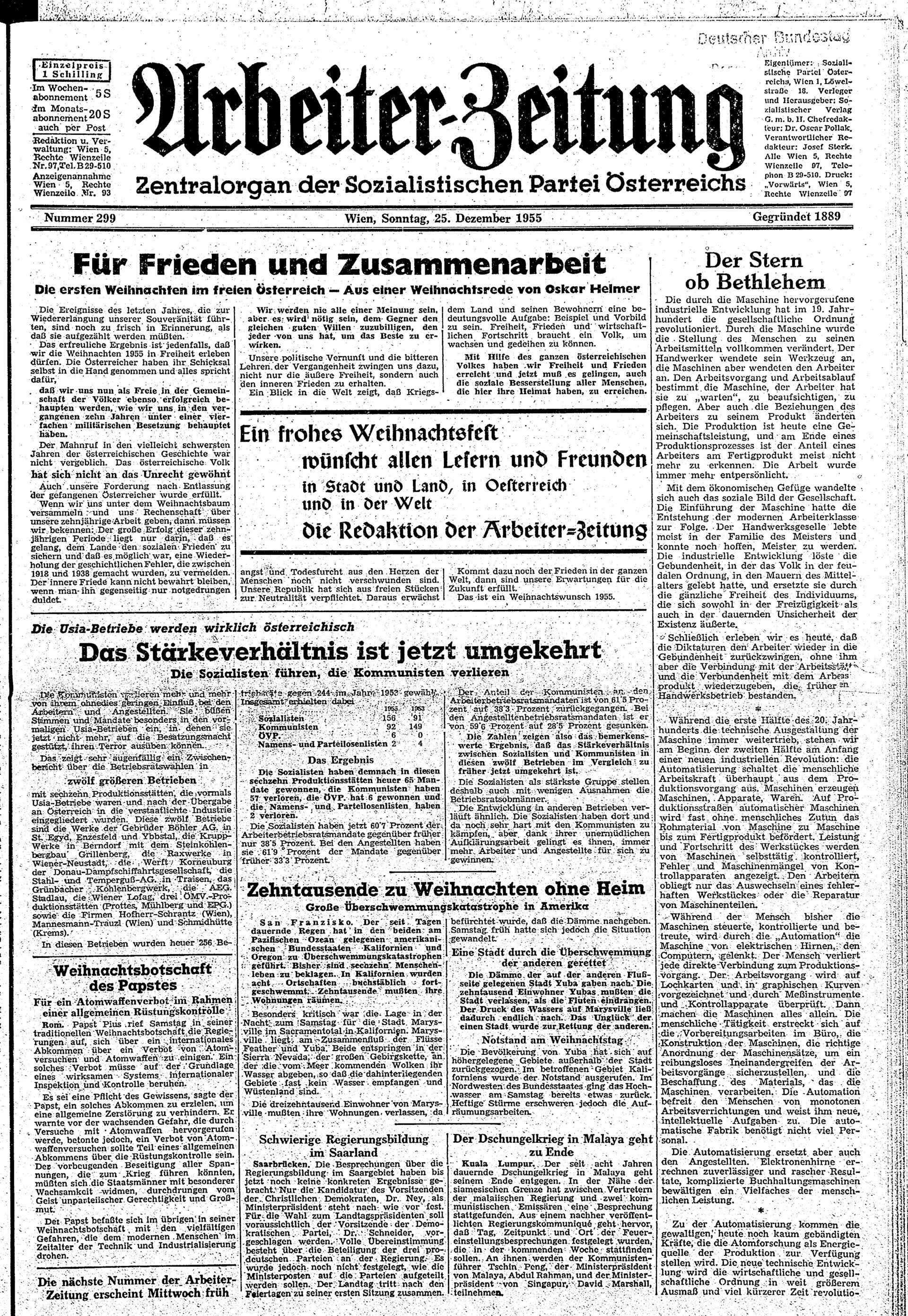 Ausgabe So. 25.12.1955, Seite 1