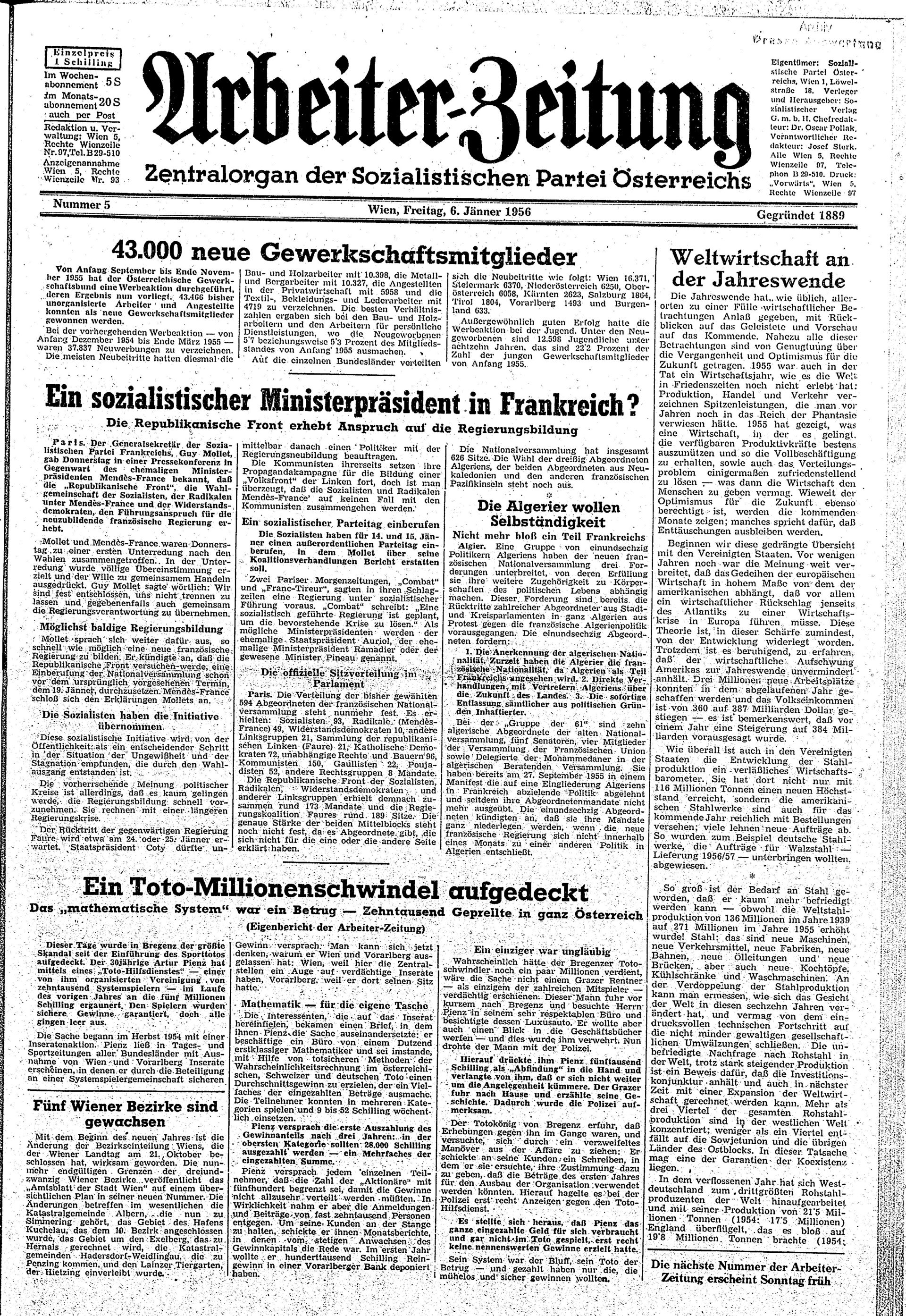 Ausgabe Fr. 06.01.1956, Seite 1