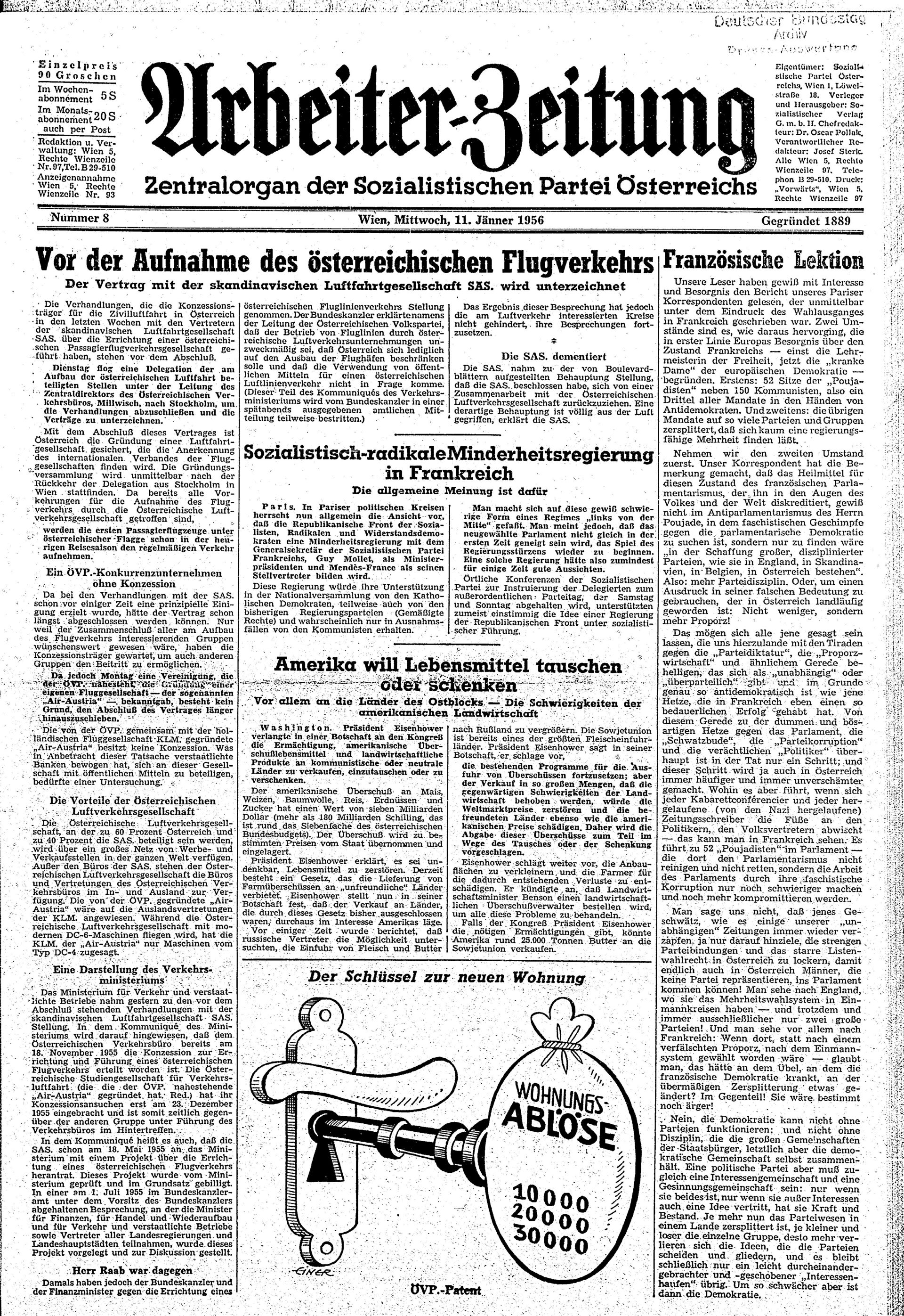 Ausgabe Mi. 11.01.1956, Seite 1