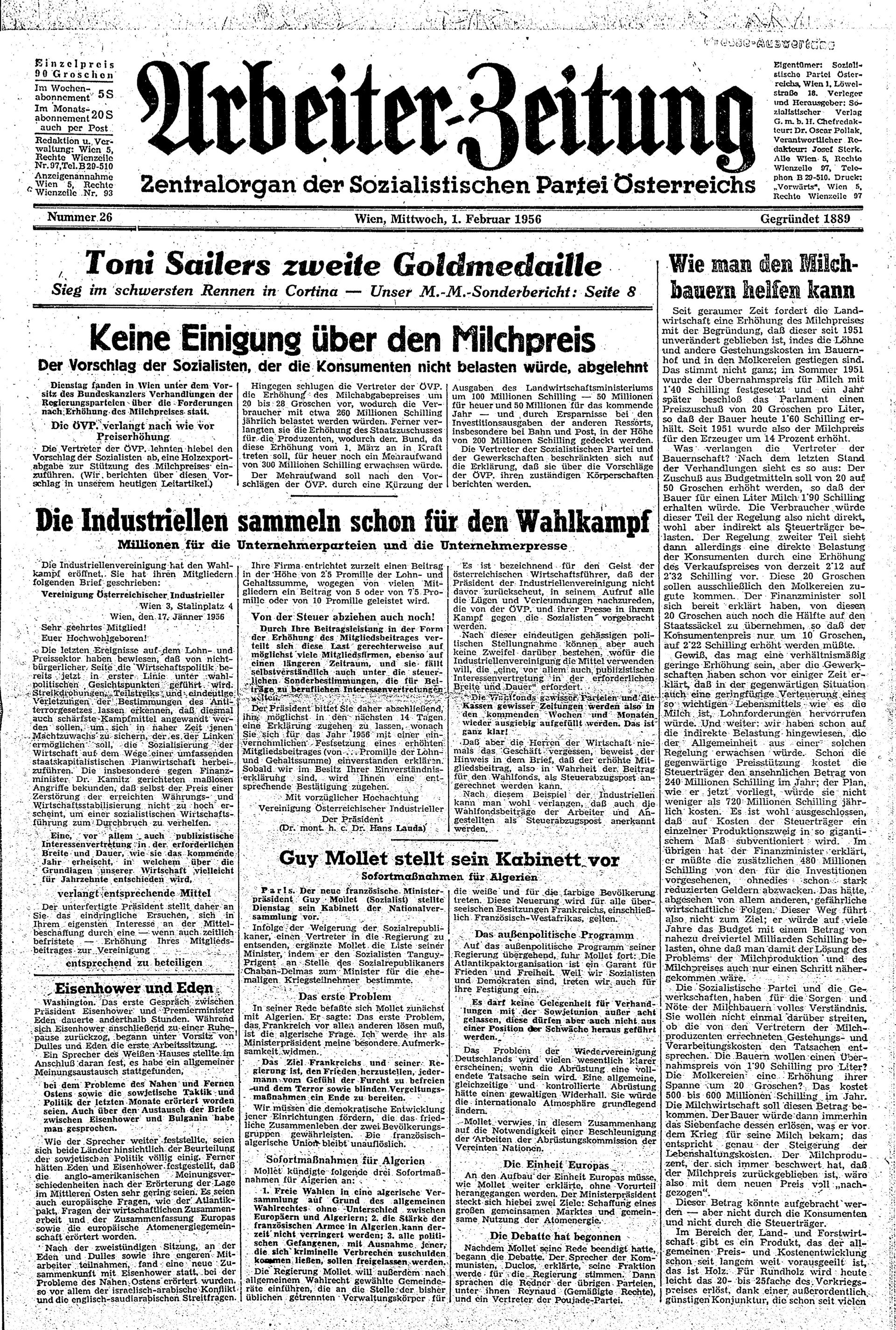 Ausgabe Mi. 01.02.1956, Seite 1