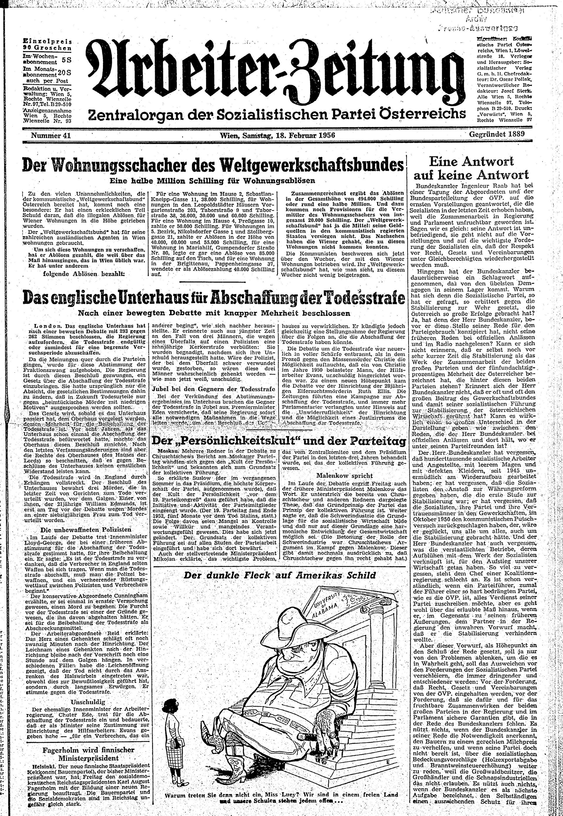 Ausgabe Sa. 18.02.1956, Seite 1