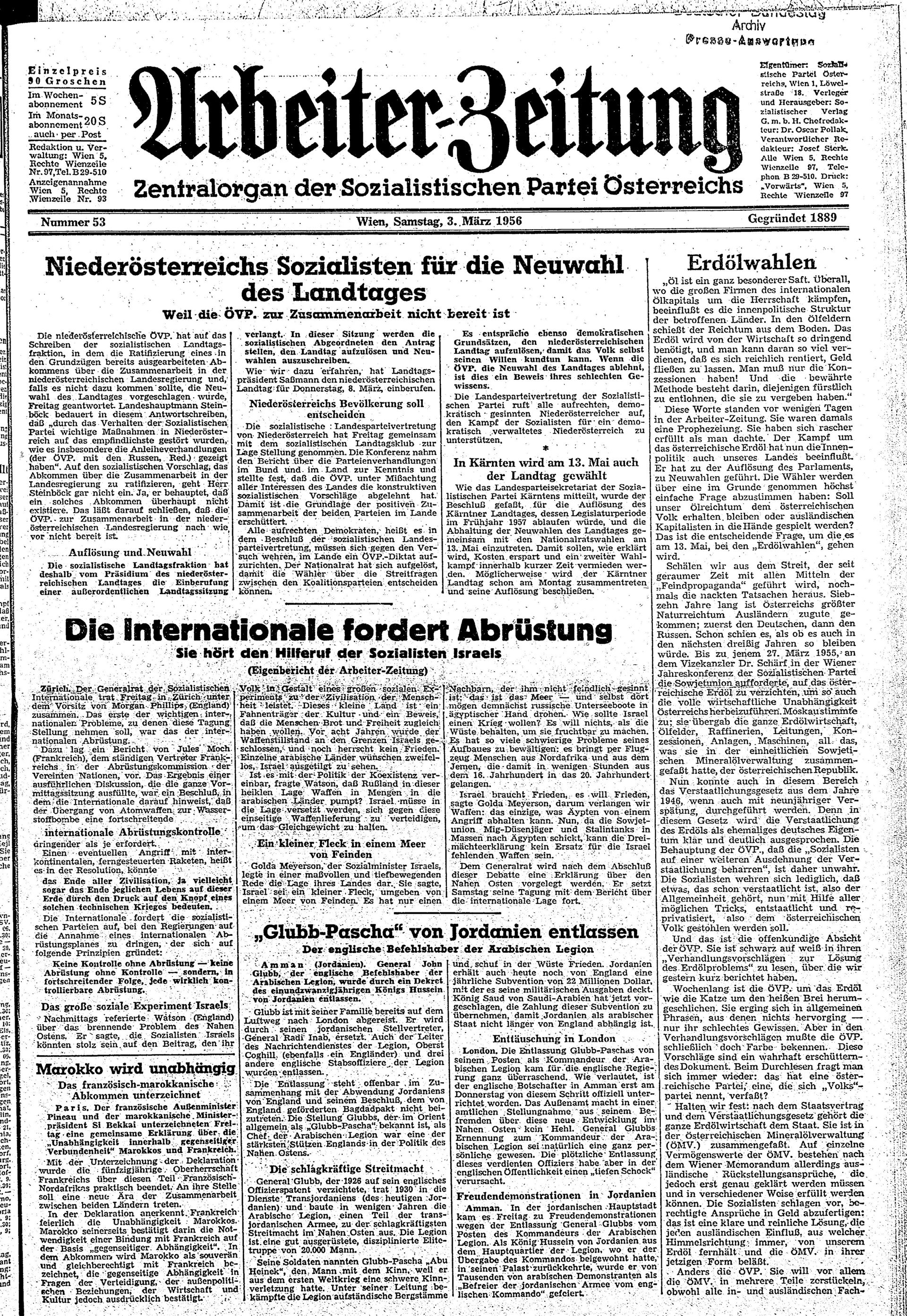 Ausgabe Sa. 03.03.1956, Seite 1