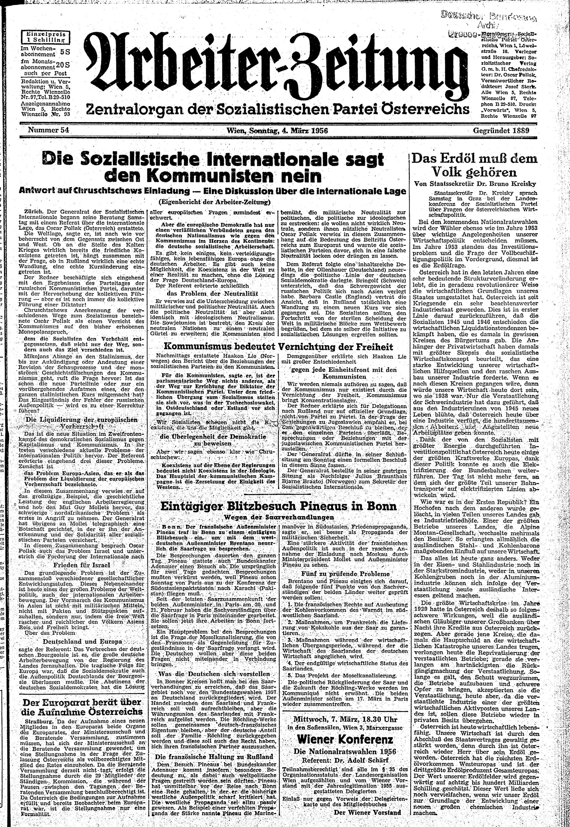 Ausgabe So. 04.03.1956, Seite 1