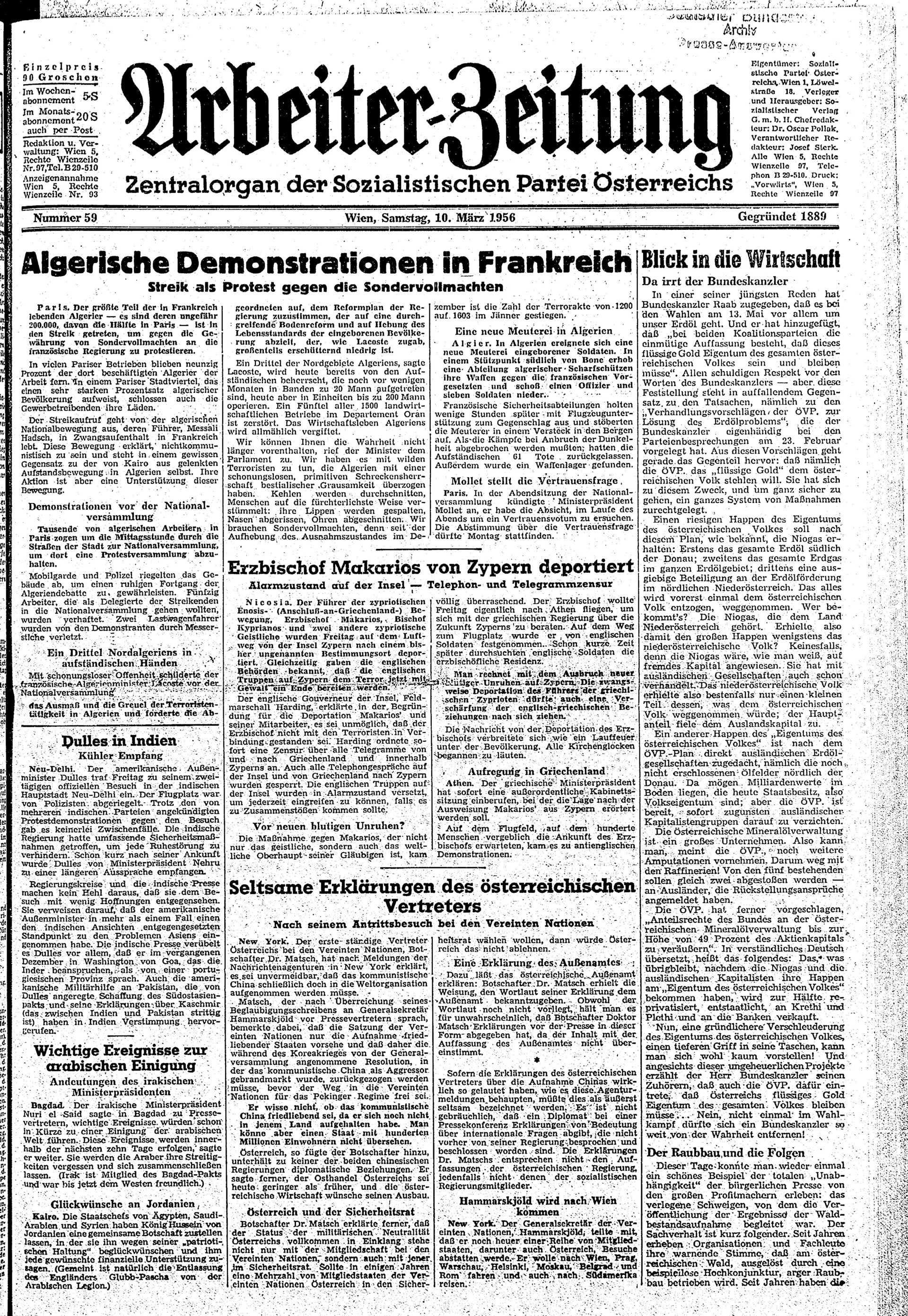 Ausgabe Sa. 10.03.1956, Seite 1