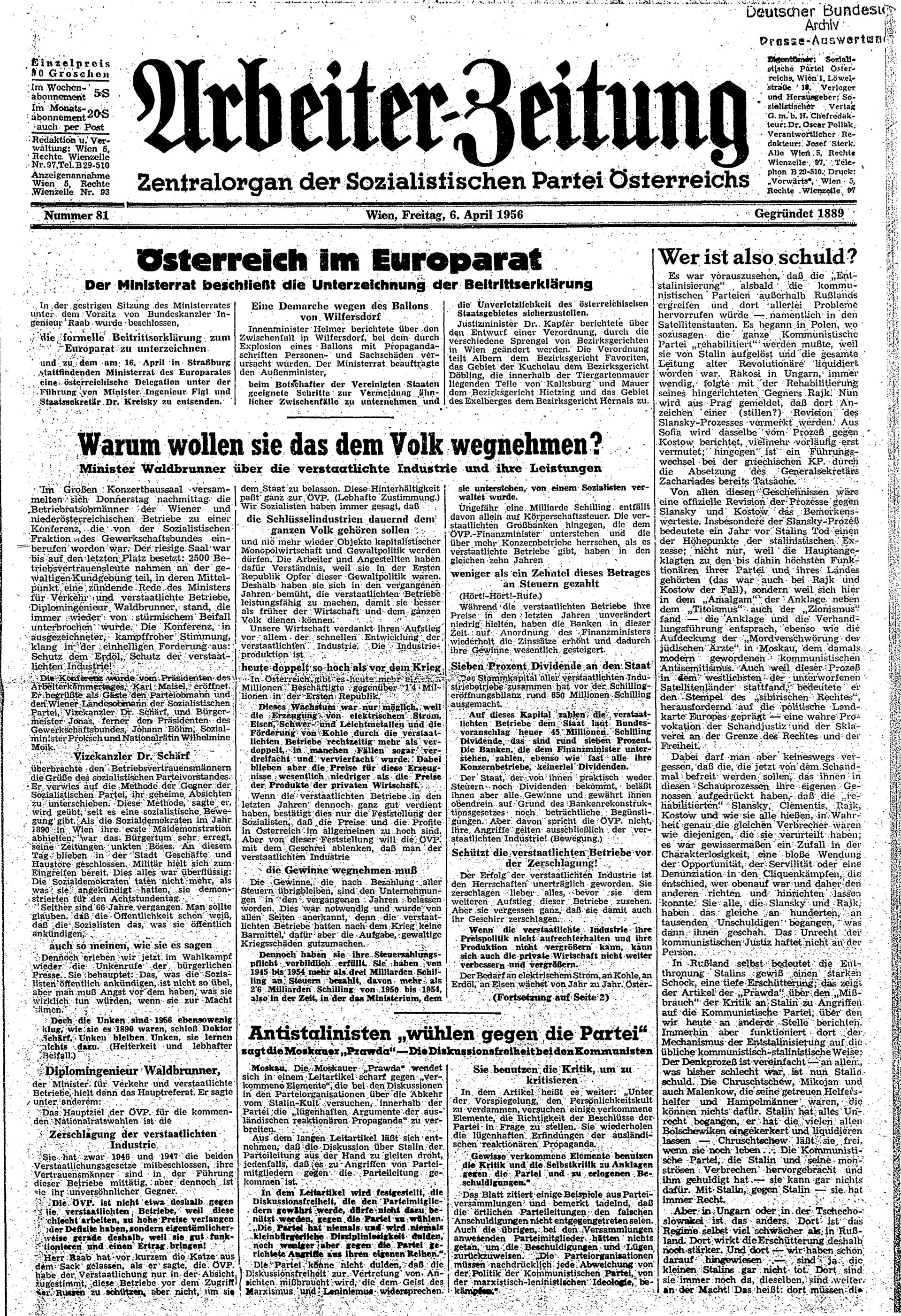 Ausgabe Fr. 06.04.1956, Seite 1