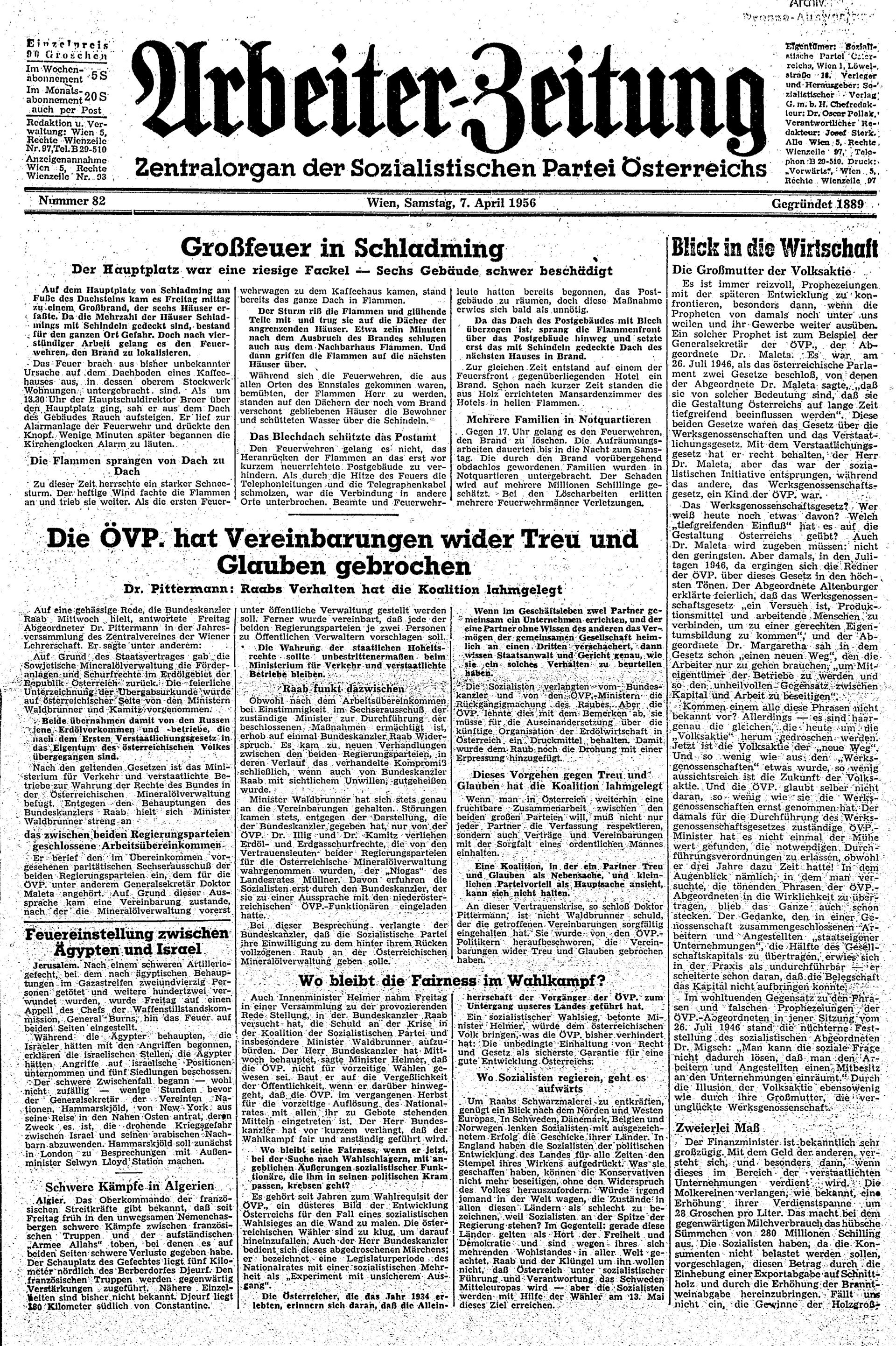 Ausgabe Sa. 07.04.1956, Seite 1