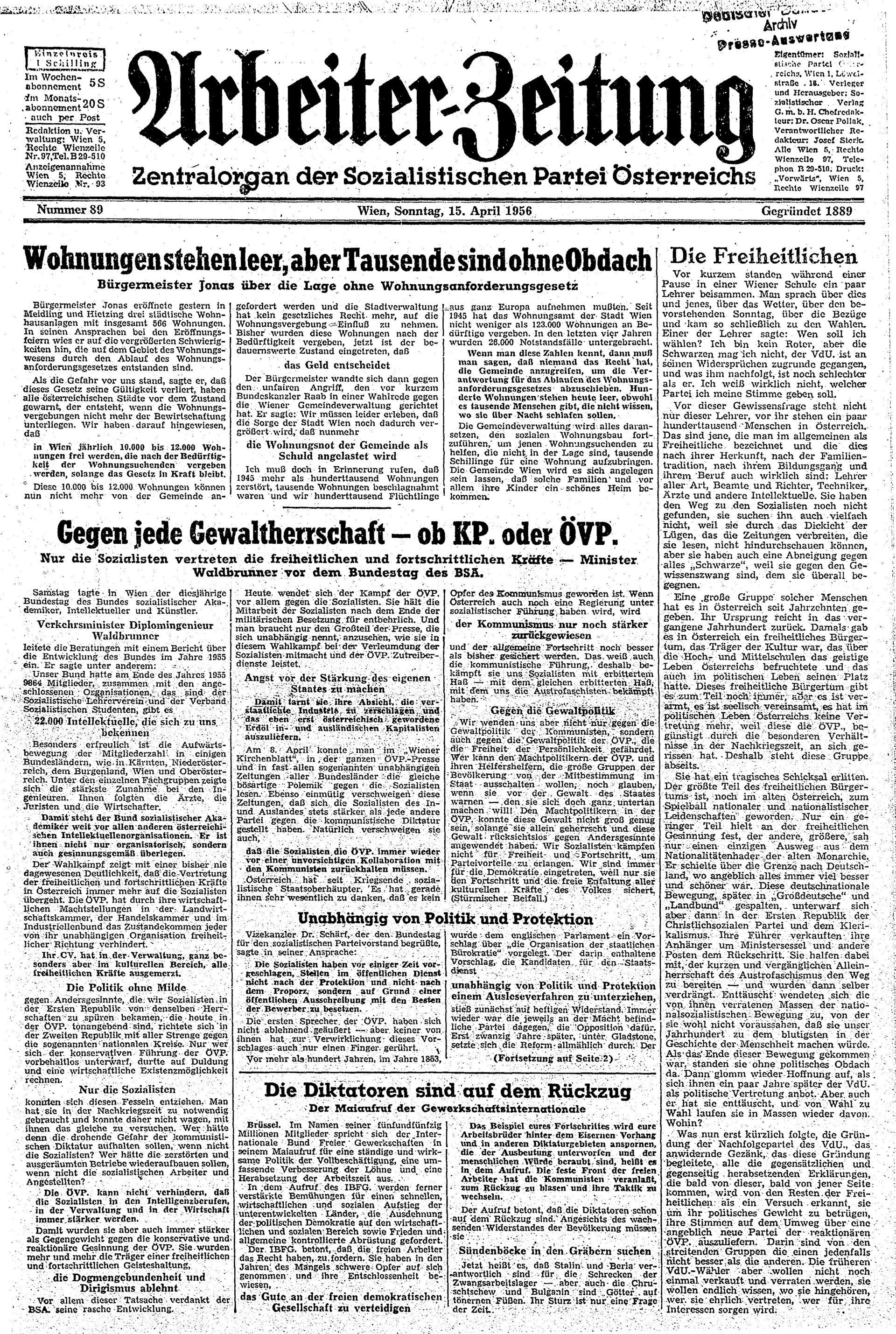 Ausgabe So. 15.04.1956, Seite 1