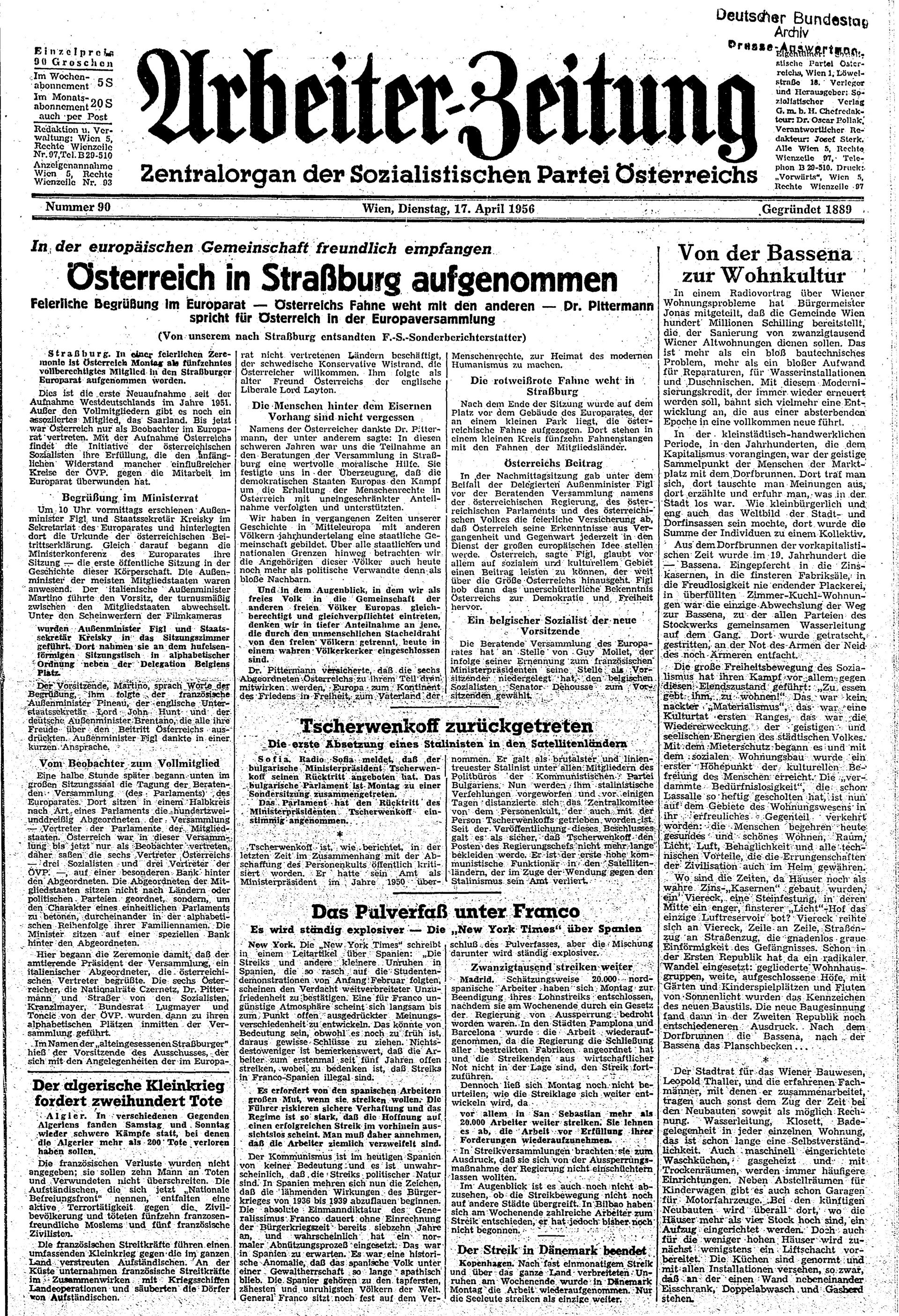 Ausgabe Di. 17.04.1956, Seite 1