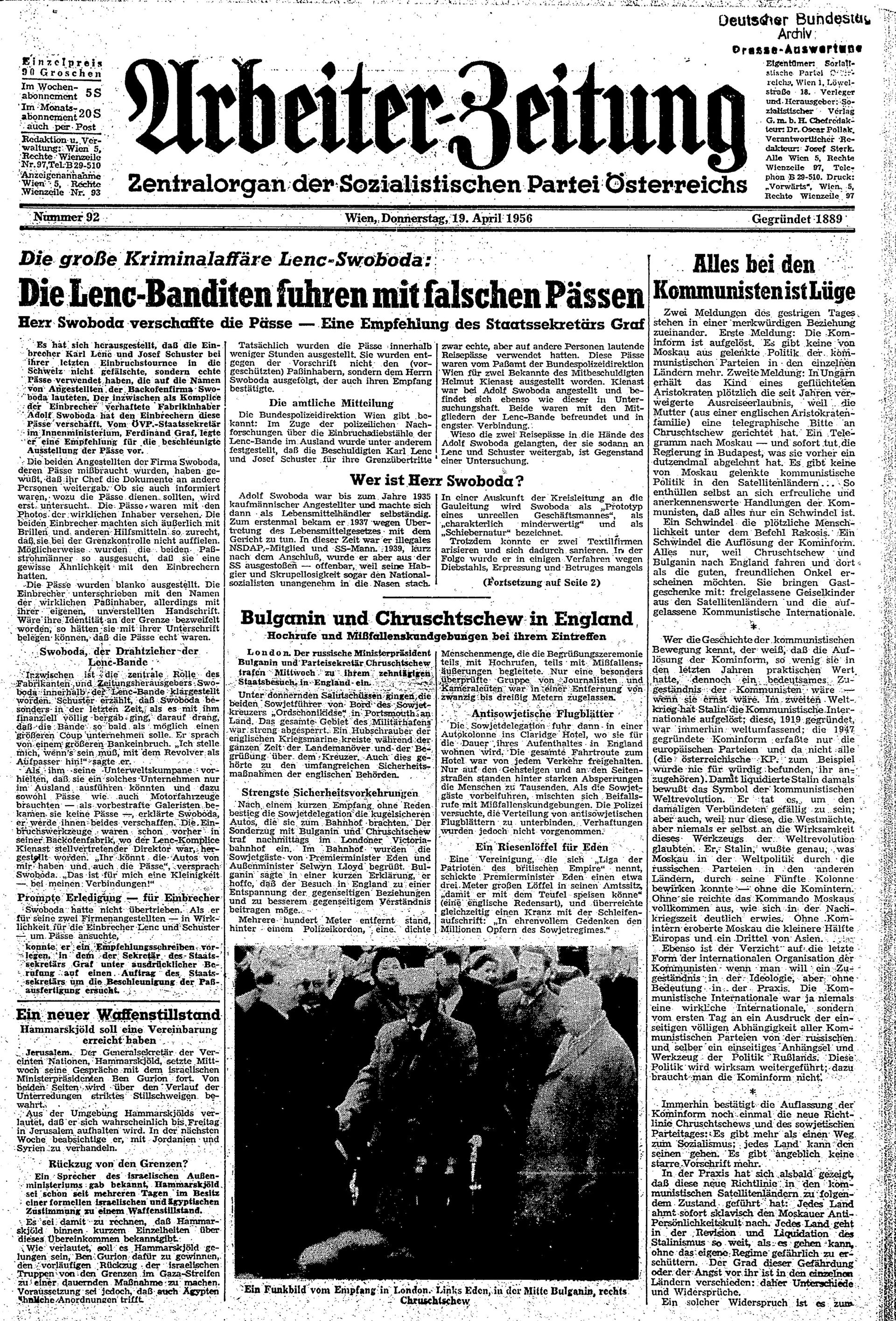 Ausgabe Do. 19.04.1956, Seite 1