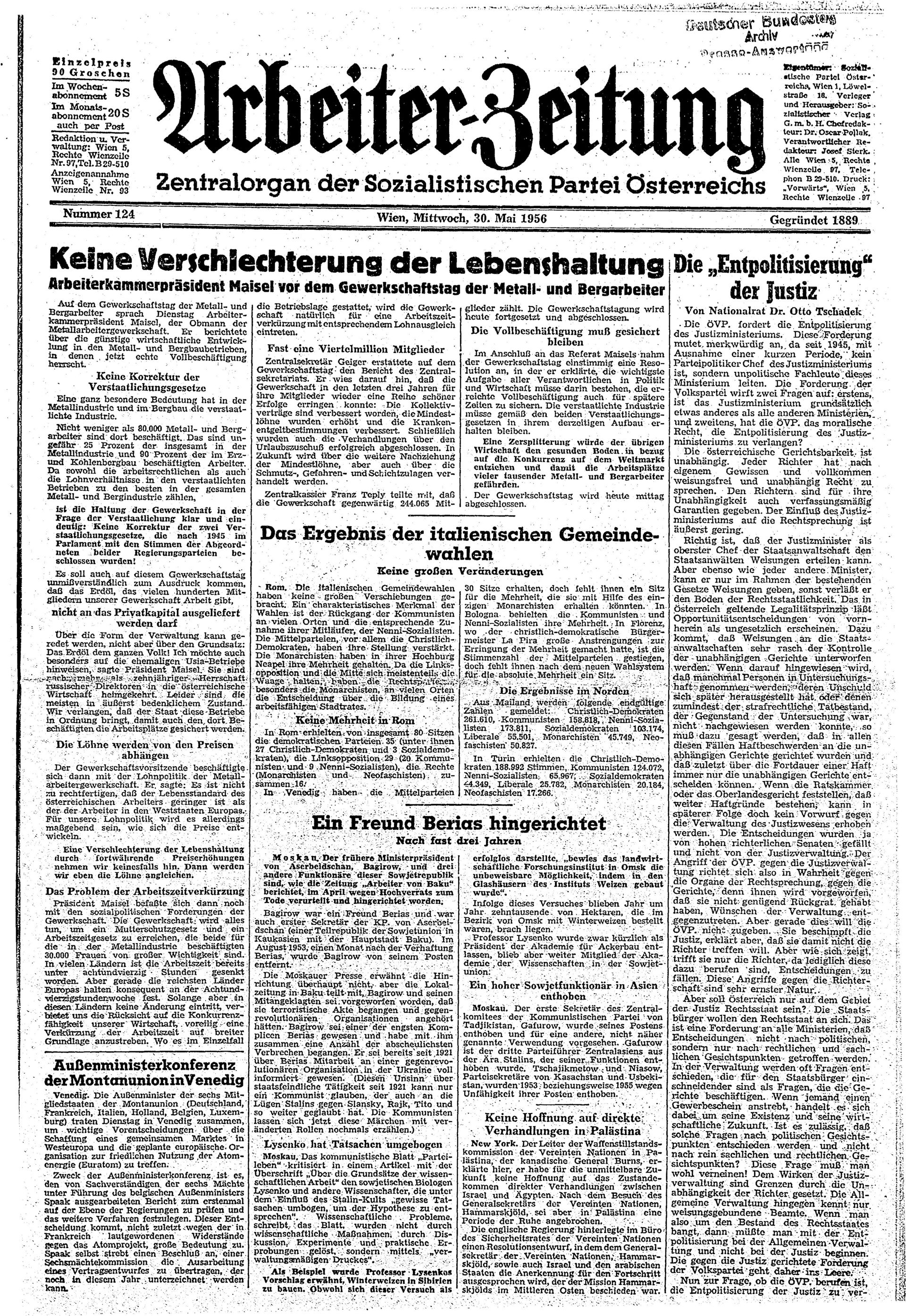 Ausgabe Mi. 30.05.1956, Seite 1