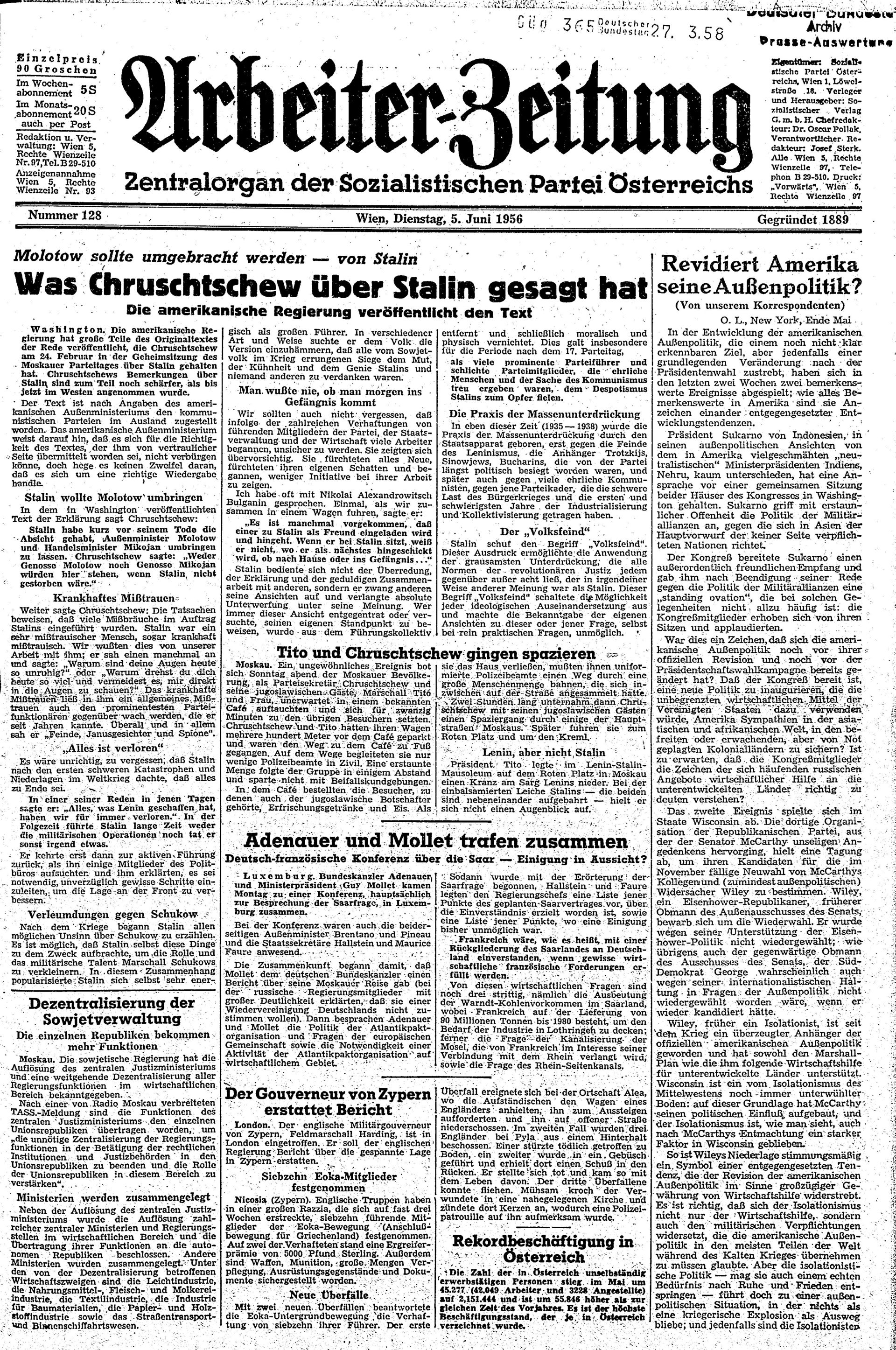 Ausgabe Di. 05.06.1956, Seite 1