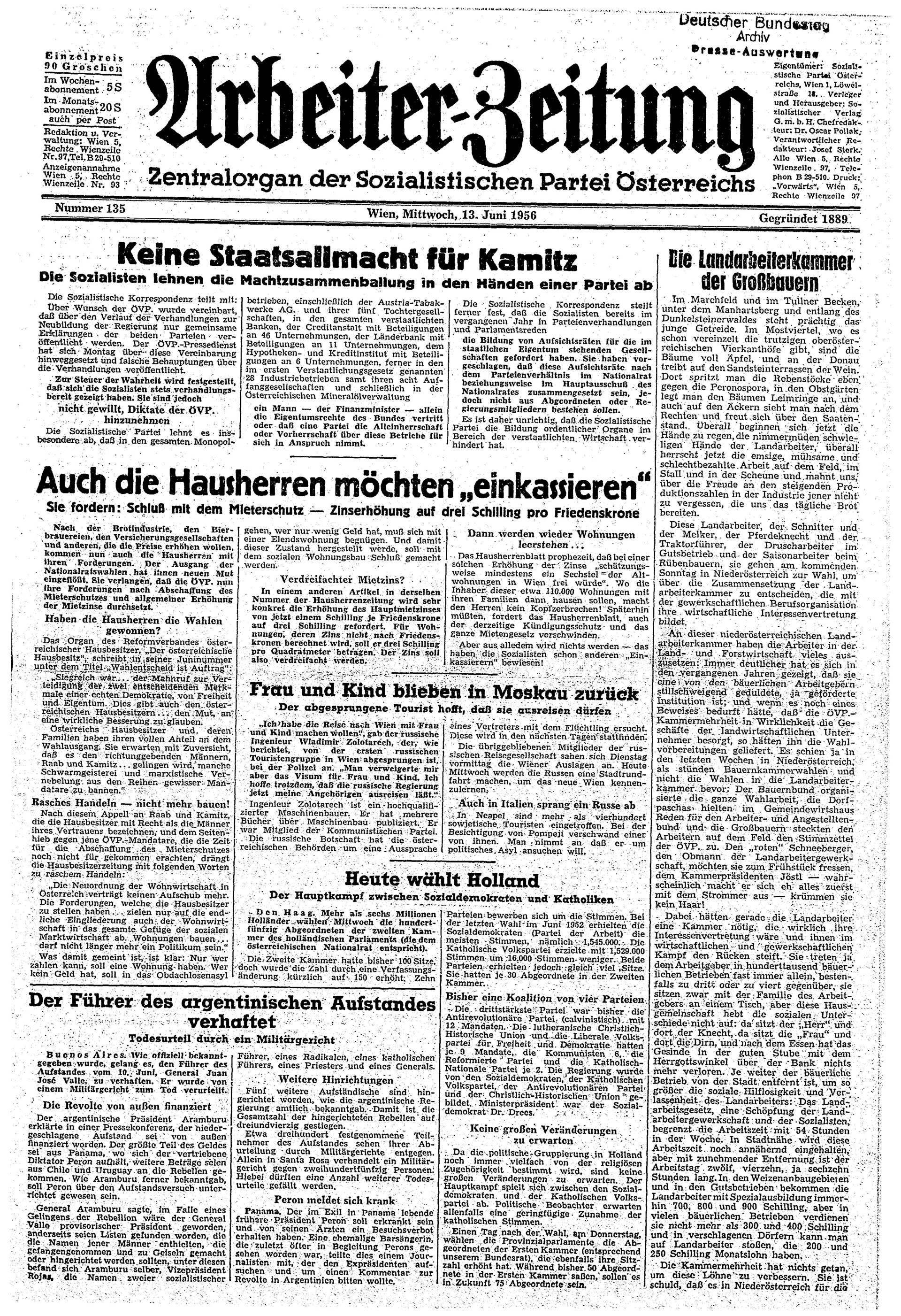 Ausgabe Mi. 13.06.1956, Seite 1