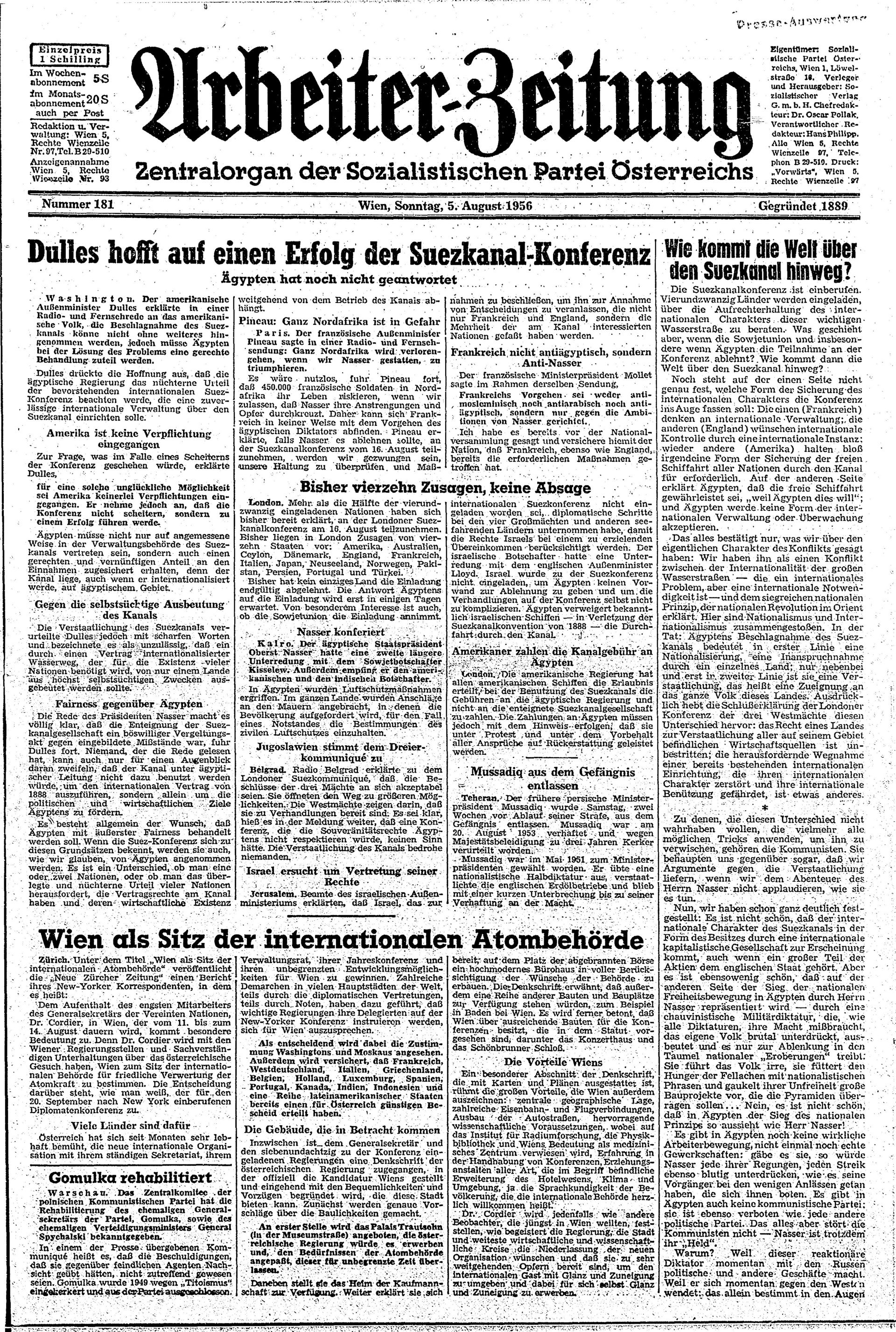 Ausgabe So. 05.08.1956, Seite 1