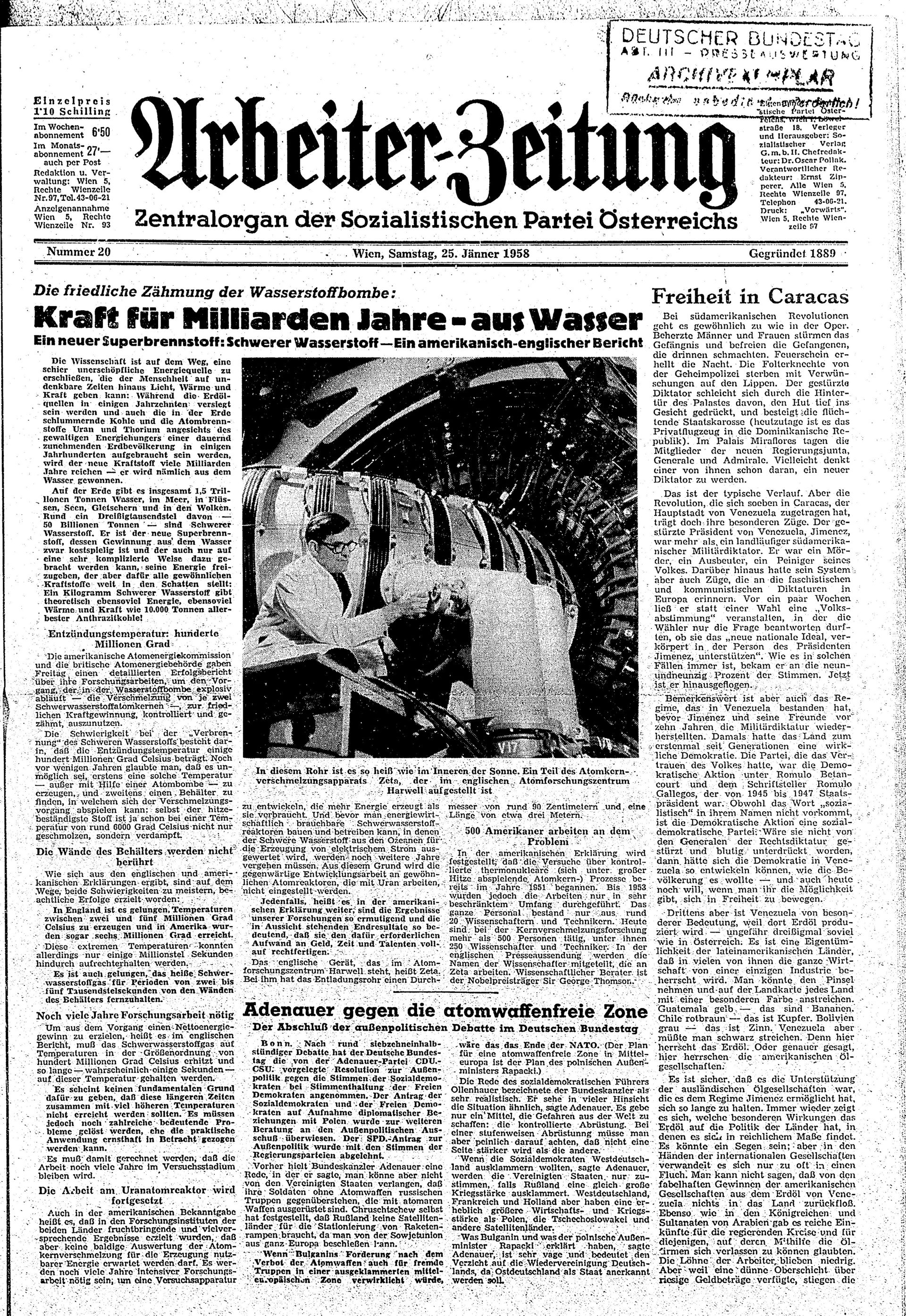 Ausgabe Sa. 25.01.1958, Seite 1