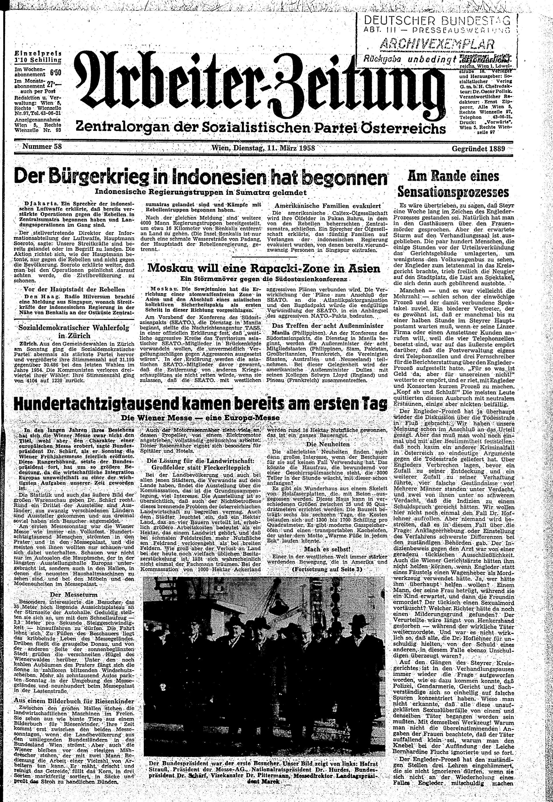 Ausgabe Di. 11.03.1958, Seite 1