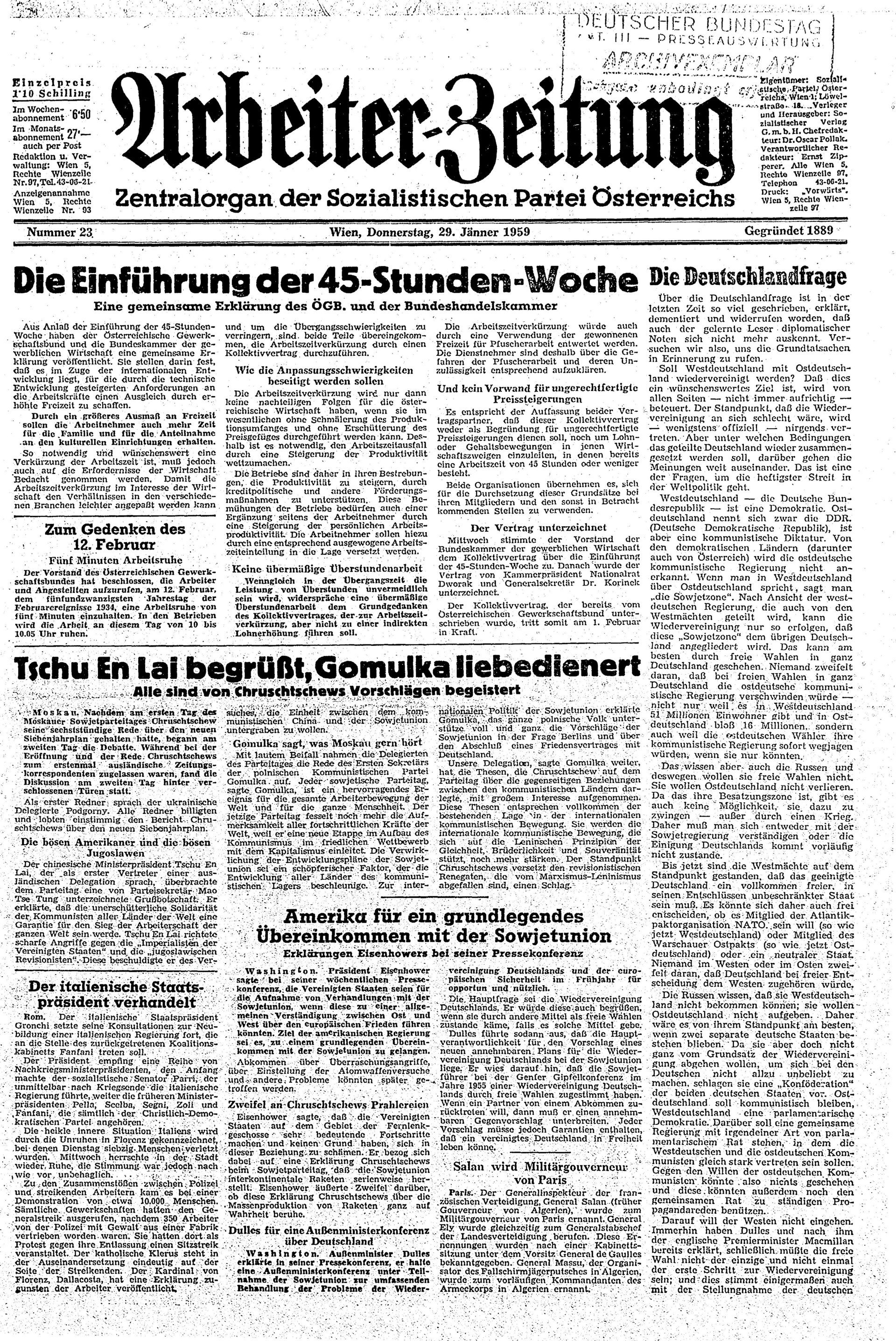 Ausgabe Do. 29.01.1959, Seite 1