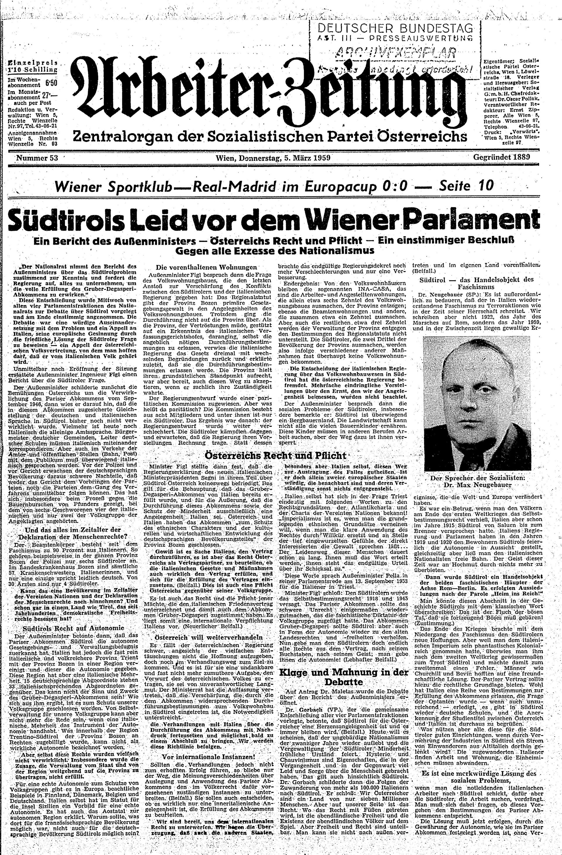 Ausgabe Do. 05.03.1959, Seite 1