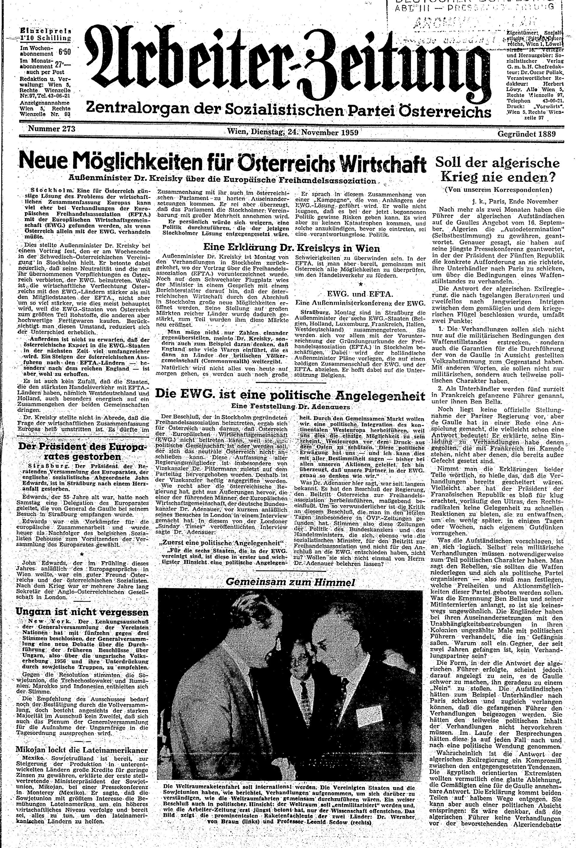 Ausgabe Di. 24.11.1959, Seite 1