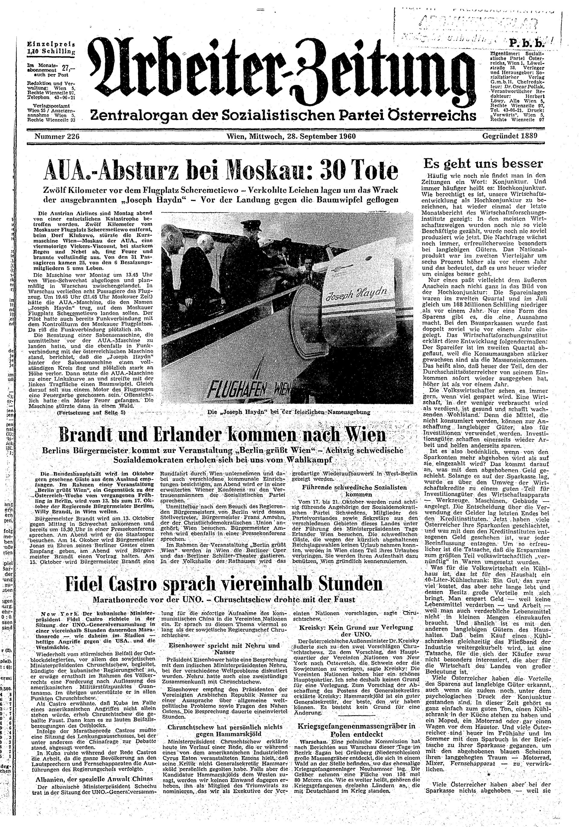 Ausgabe Mi. 28.09.1960, Seite 1