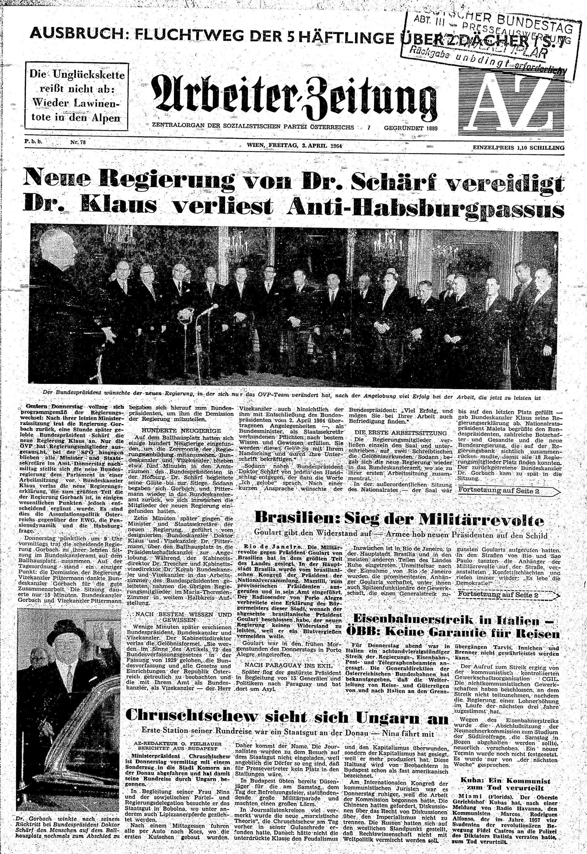 Ausgabe Fr. 03.04.1964, Seite 1