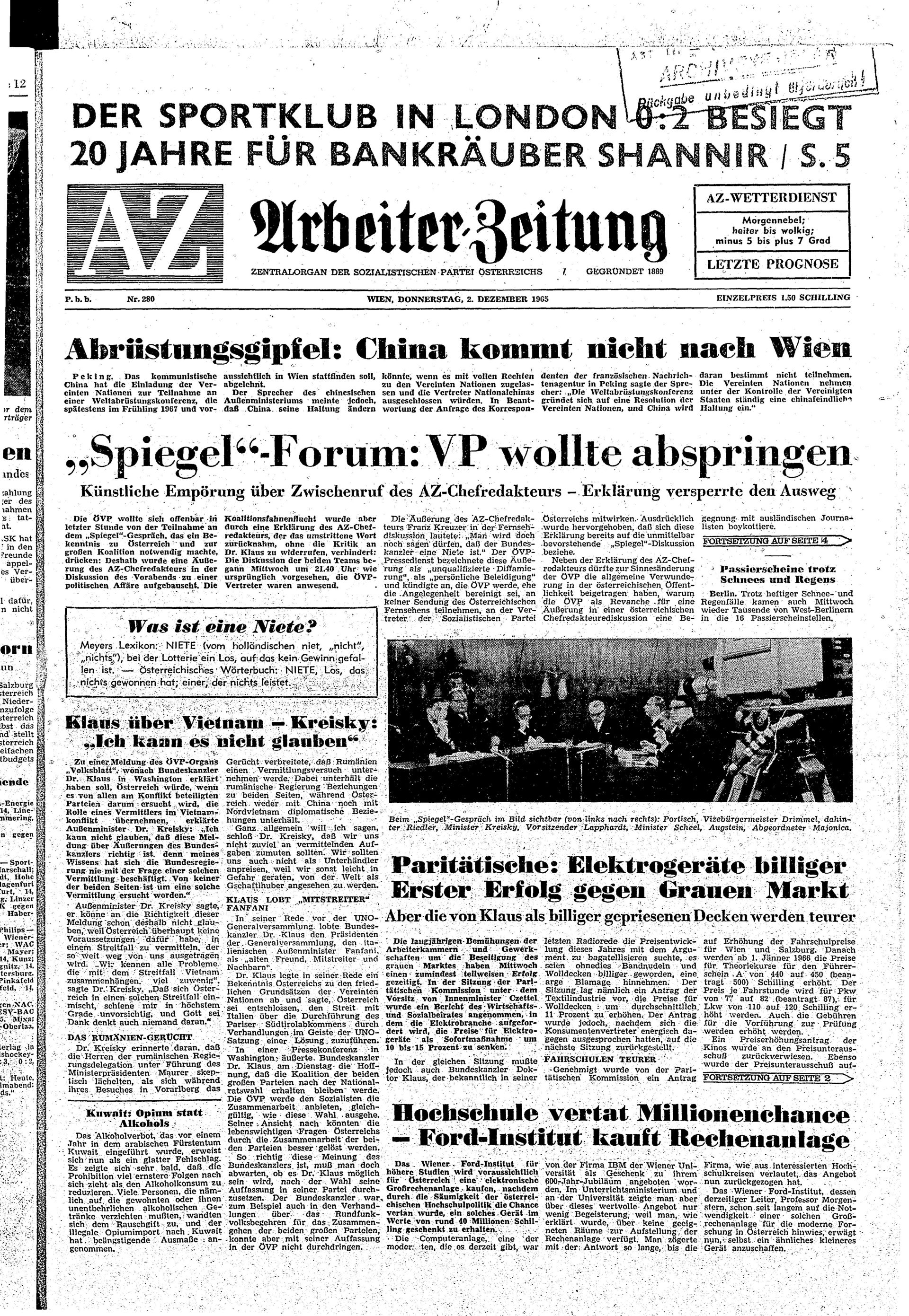 Ausgabe Do. 02.12.1965, Seite 1