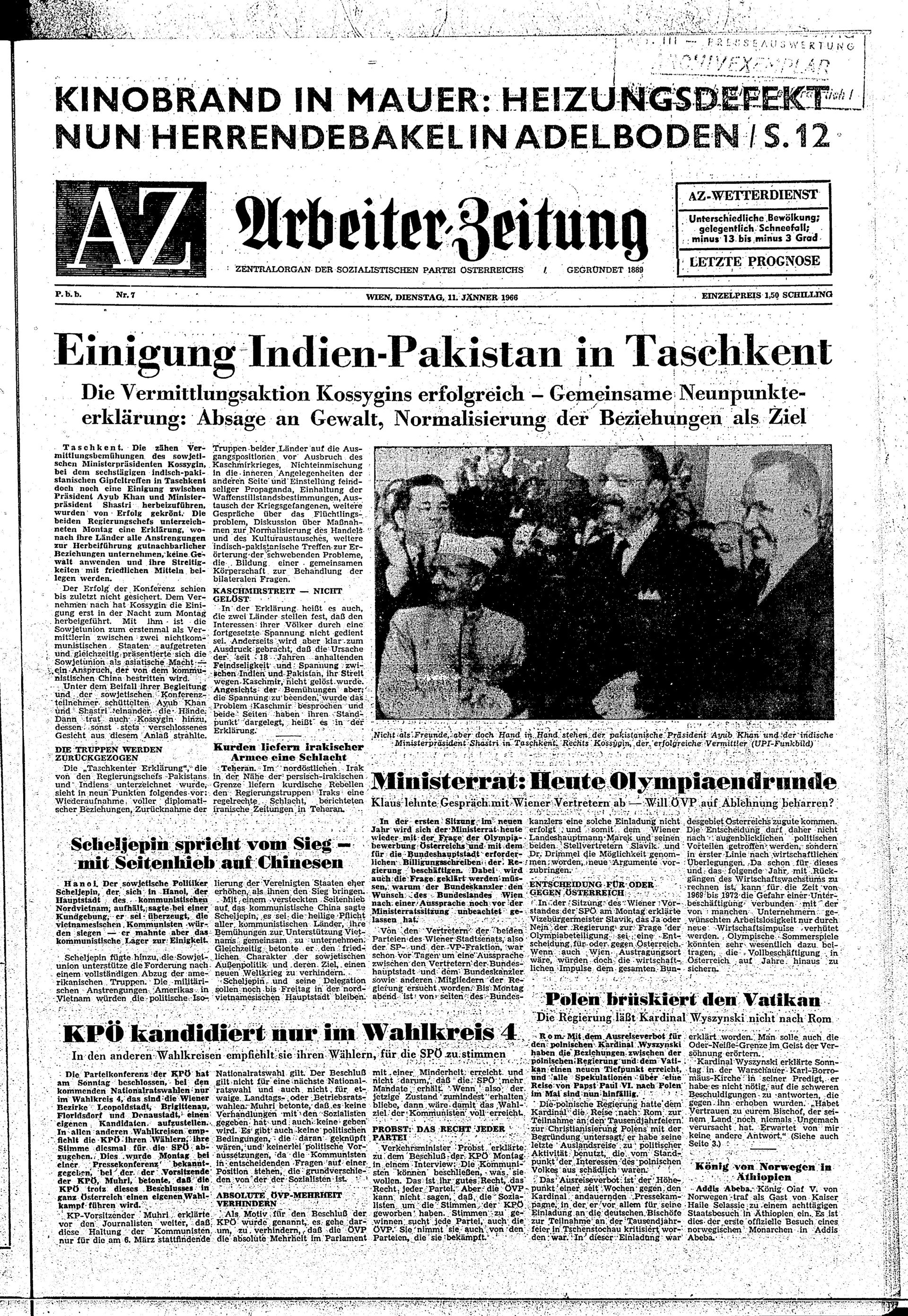 Ausgabe Di. 11.01.1966, Seite 1