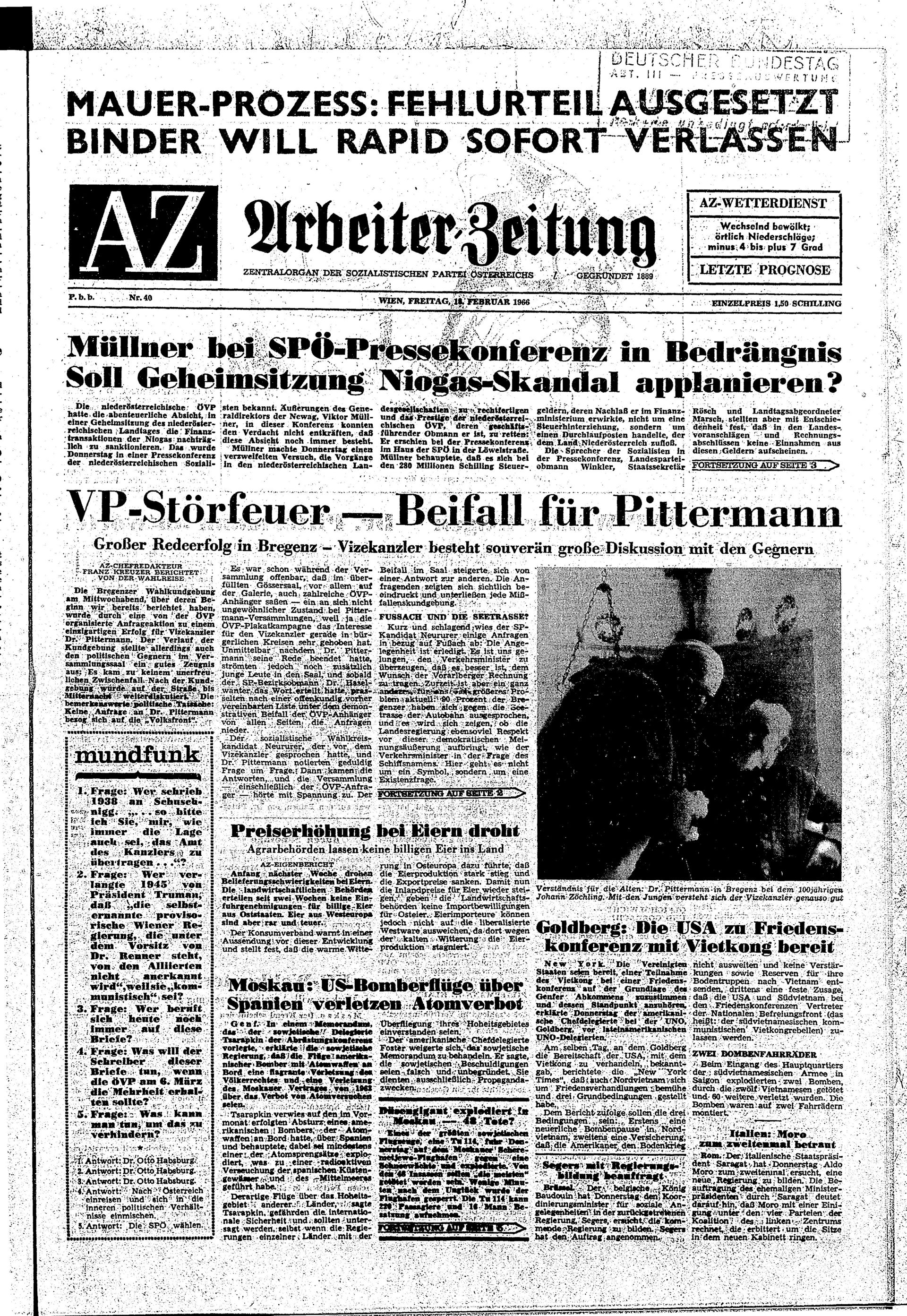 Ausgabe Fr. 18.02.1966, Seite 1