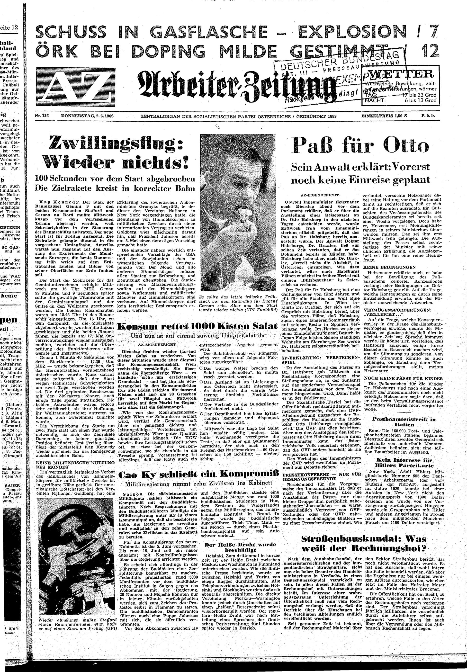 Ausgabe Do. 02.06.1966, Seite 1