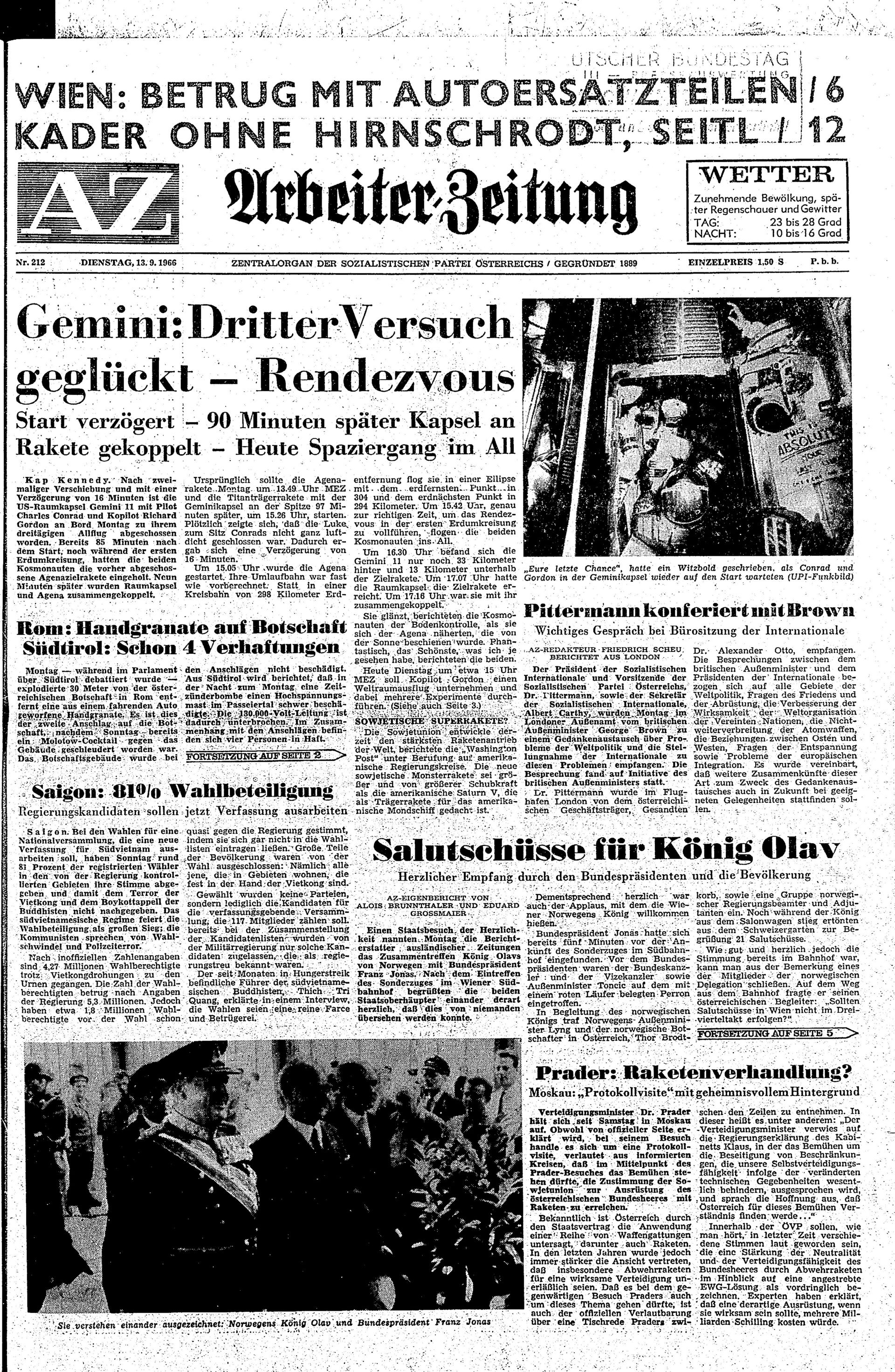 Ausgabe Di. 13.09.1966, Seite 1