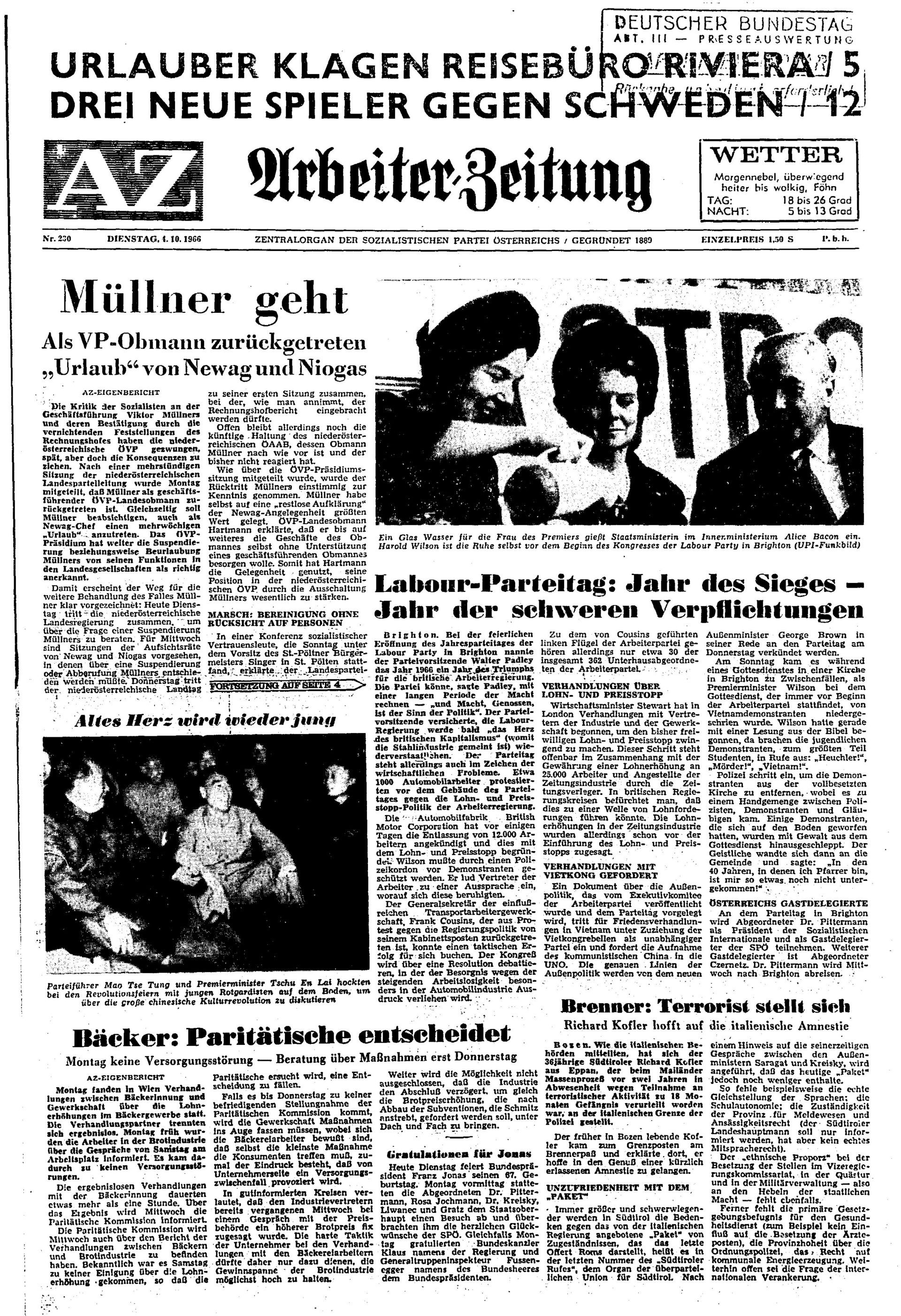 Ausgabe Di. 04.10.1966, Seite 1