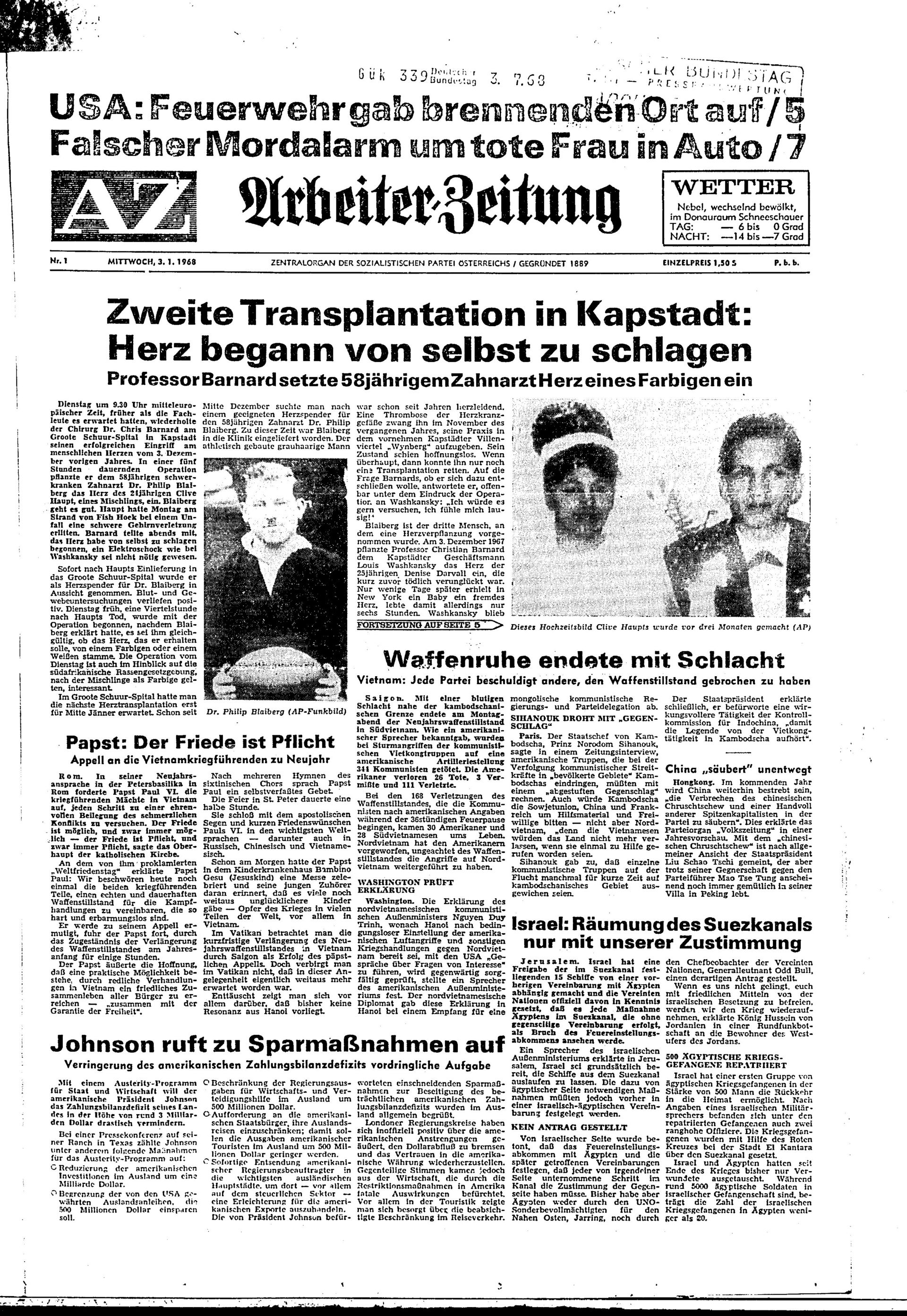 Ausgabe Mi. 03.01.1968, Seite 1