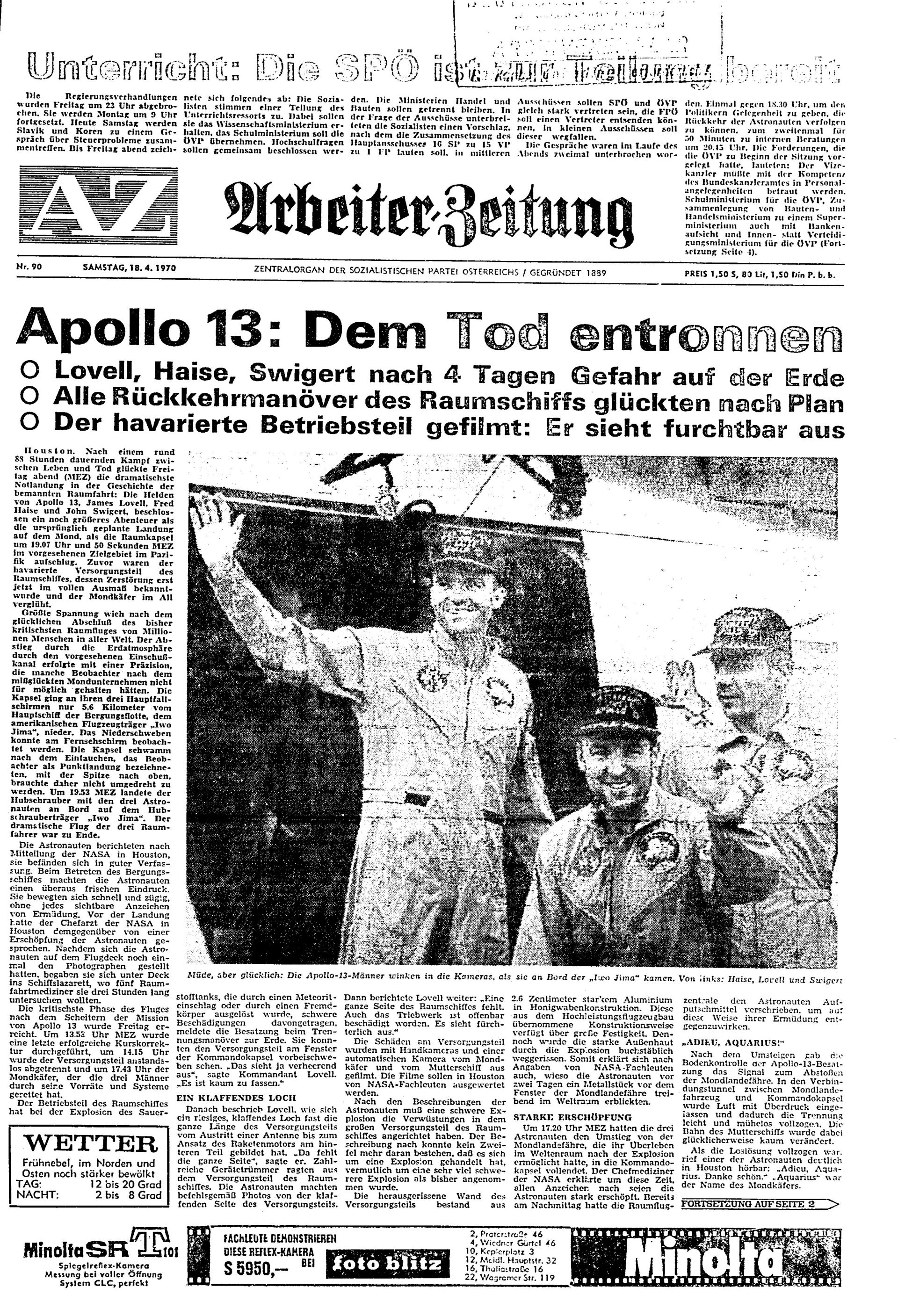 Ausgabe Sa. 18.04.1970, Seite 1
