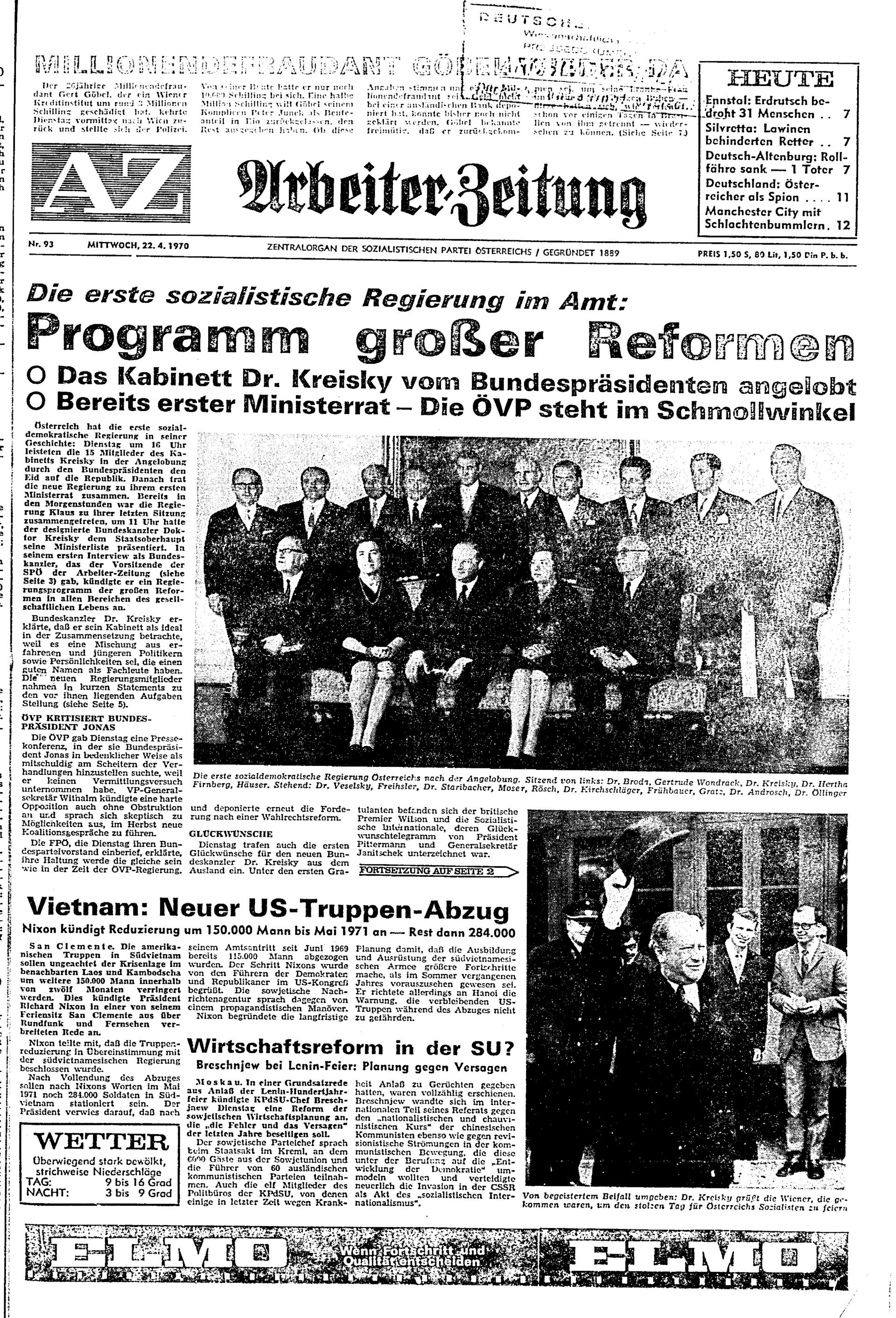 Ausgabe Mi. 22.04.1970, Seite 1
