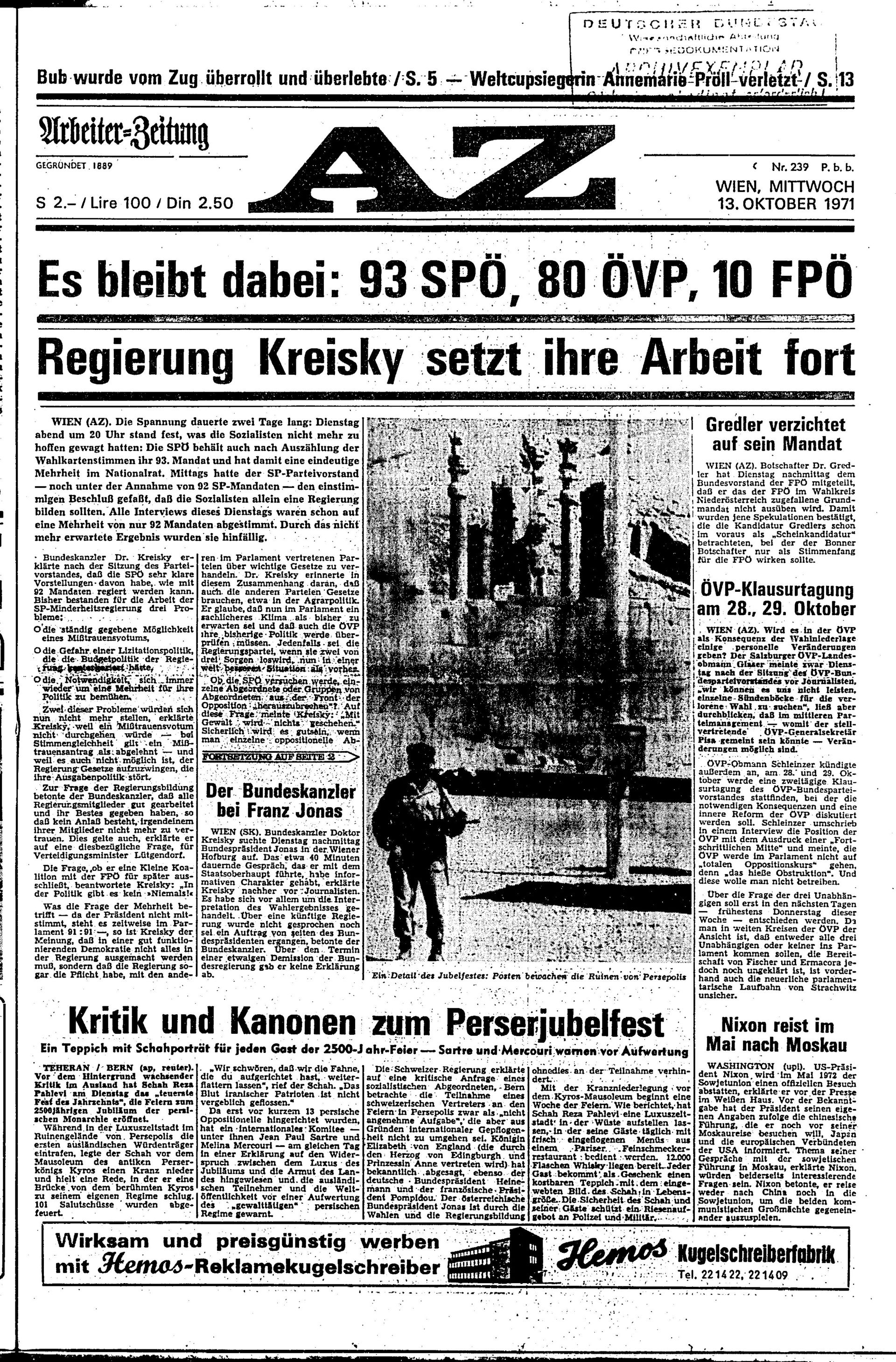 Ausgabe Mi. 13.10.1971, Seite 1