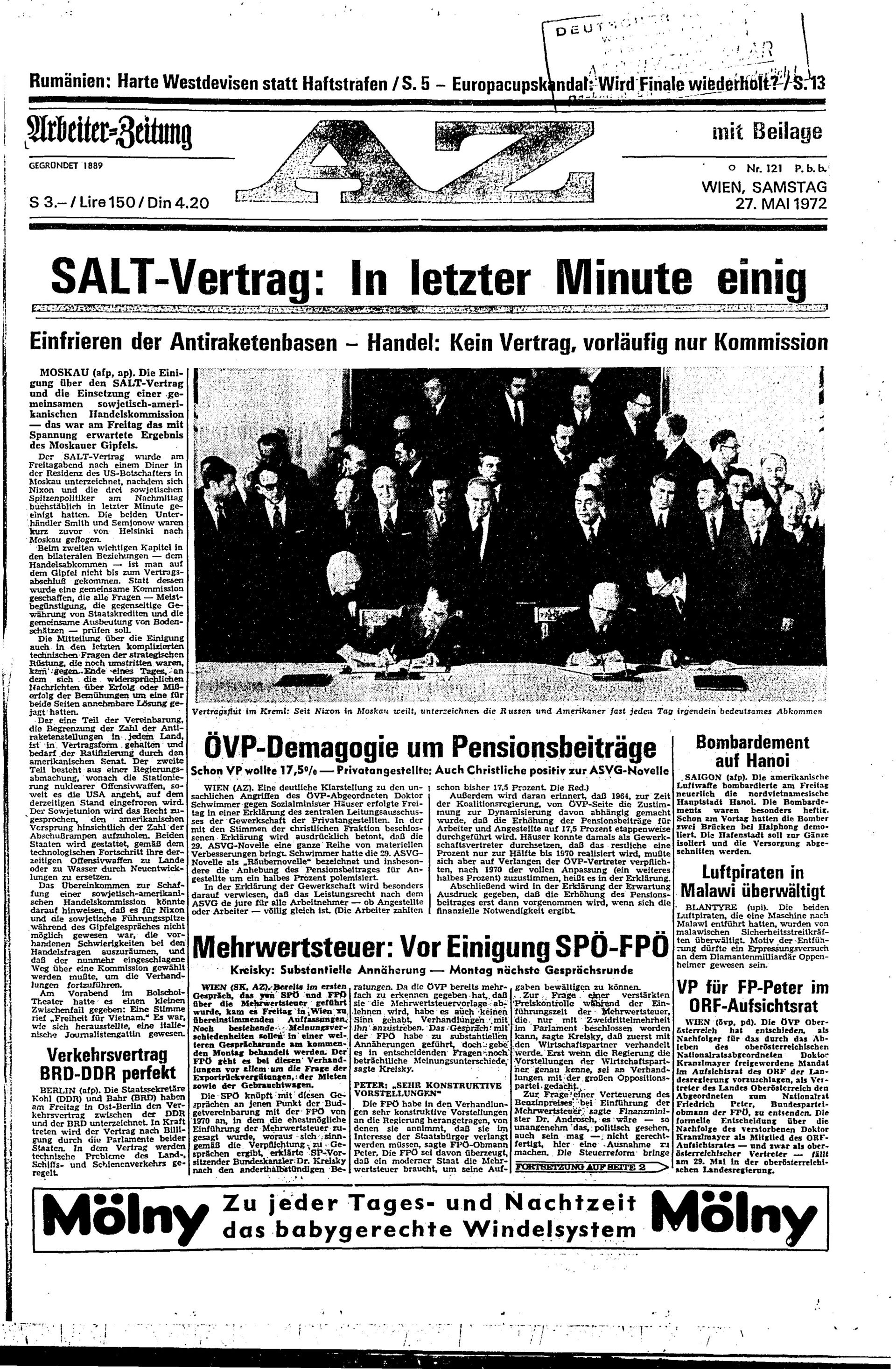 Ausgabe Sa. 27.05.1972, Seite 1