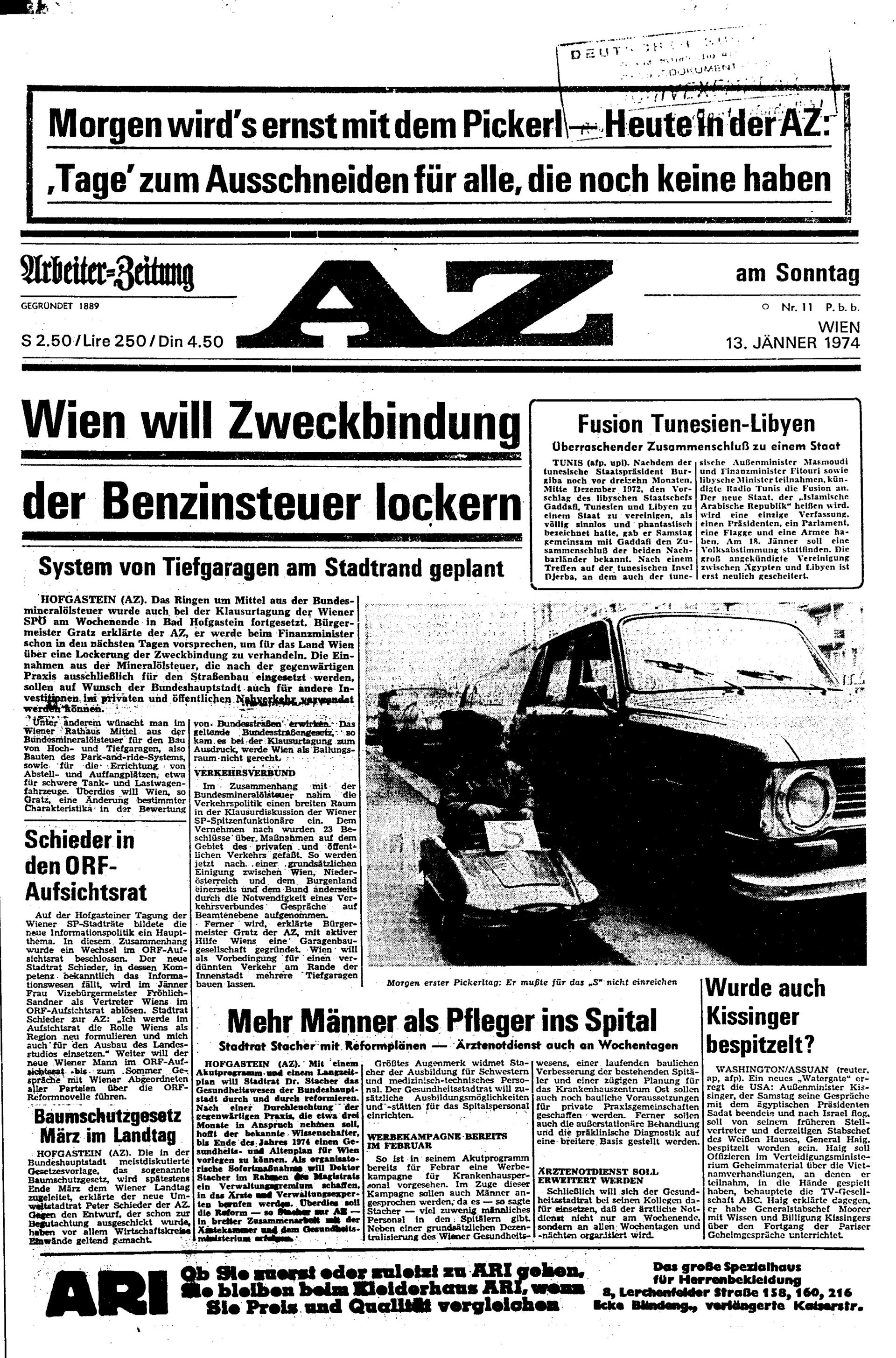 Ausgabe So. 13.01.1974, Seite 1