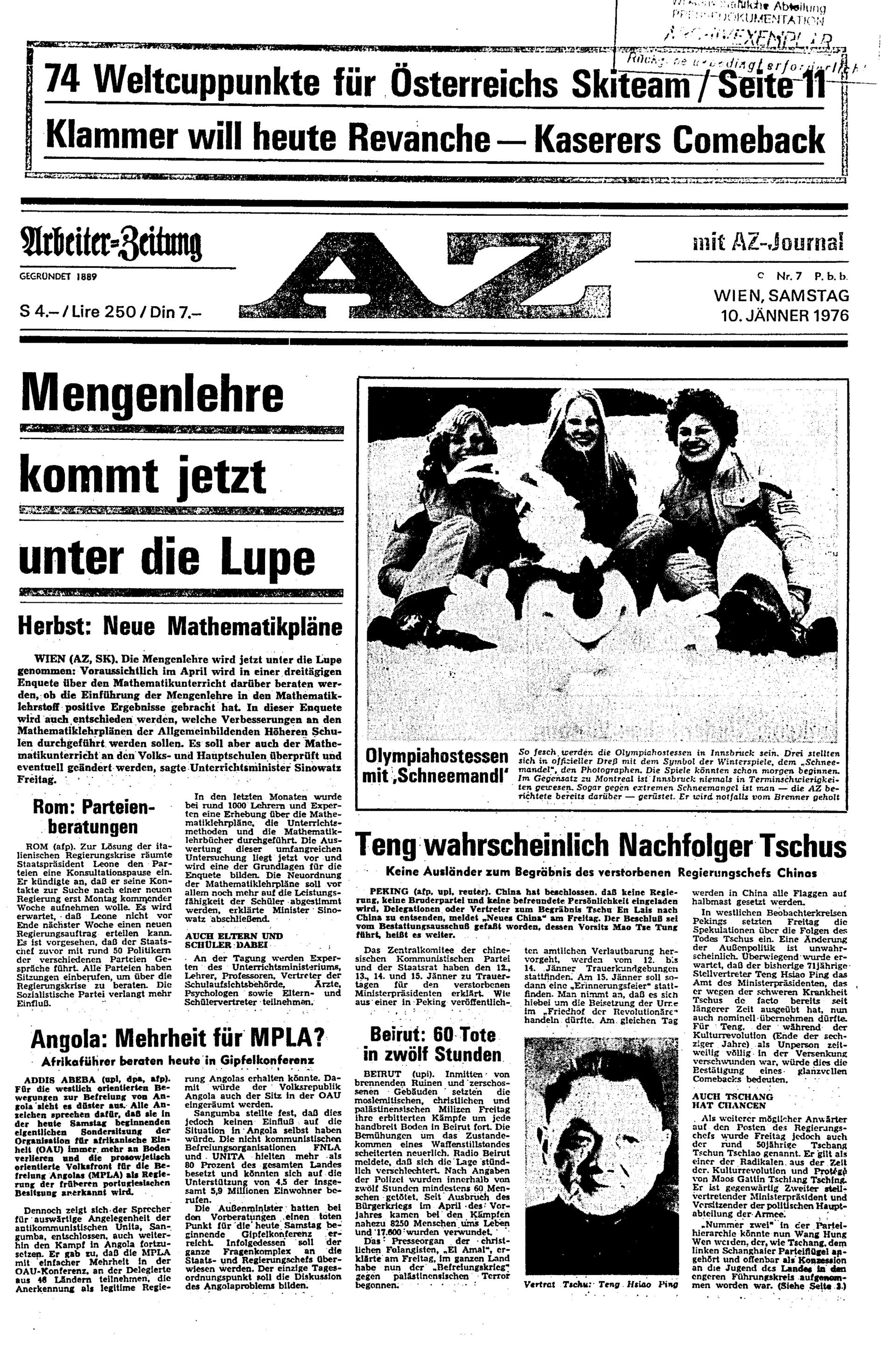 Ausgabe Sa. 10.01.1976, Seite 1