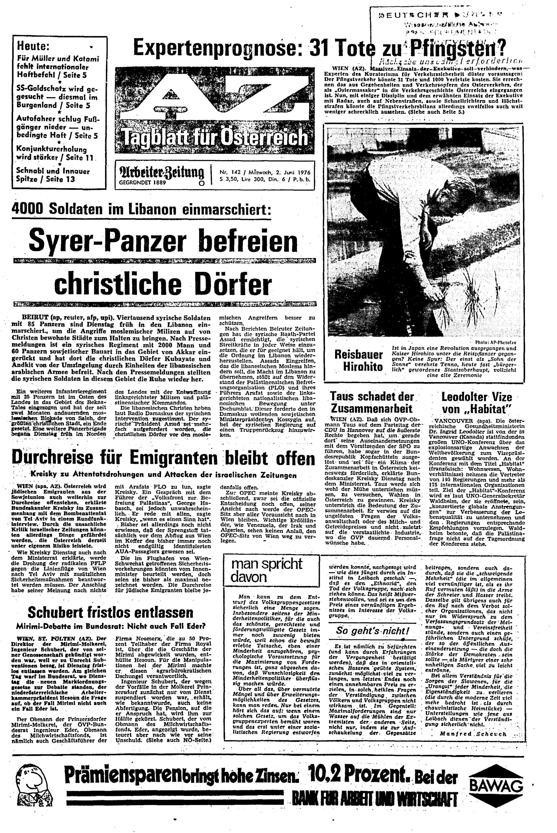 Ausgabe Mi. 02.06.1976, Seite 1
