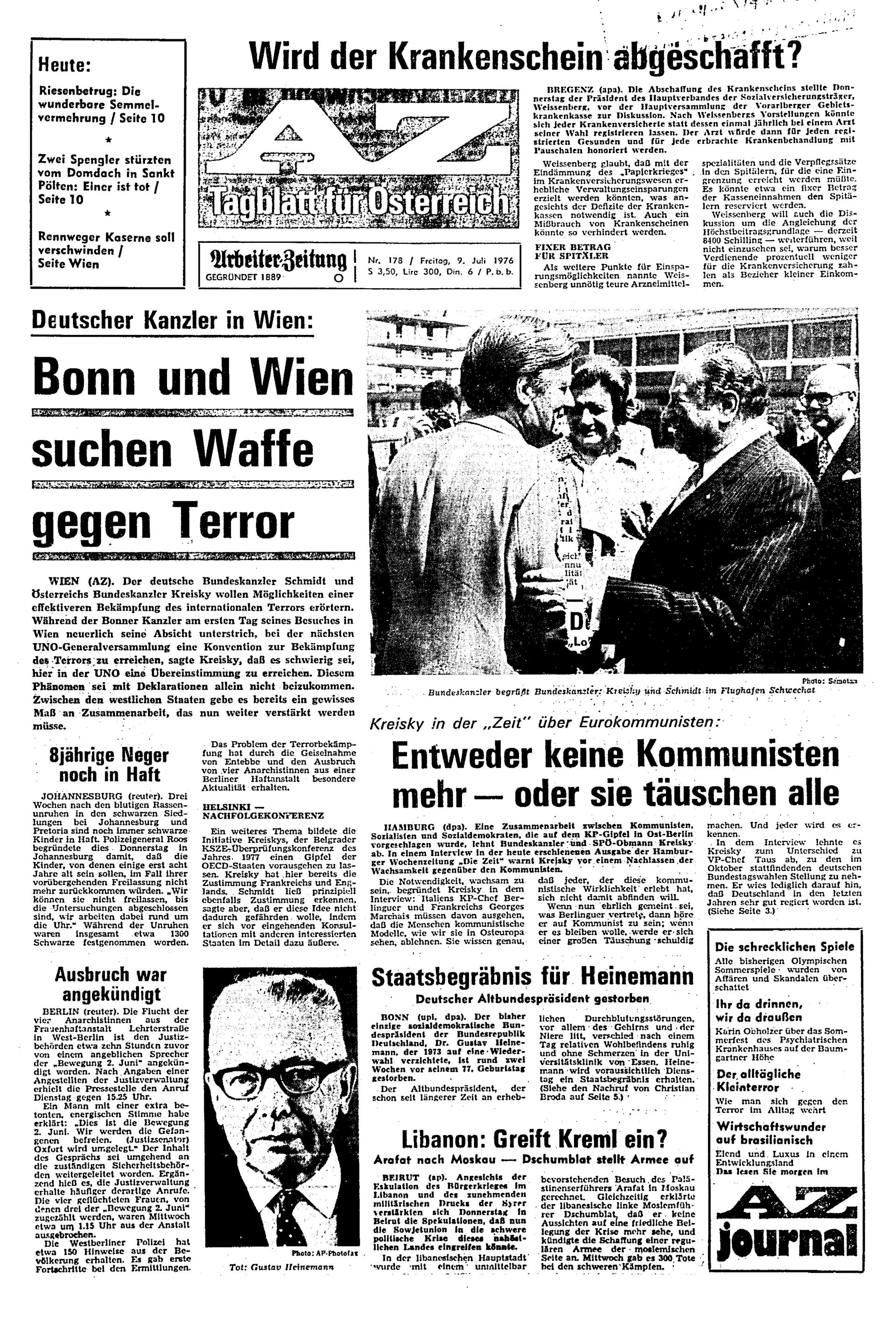 Ausgabe Fr. 09.07.1976, Seite 1