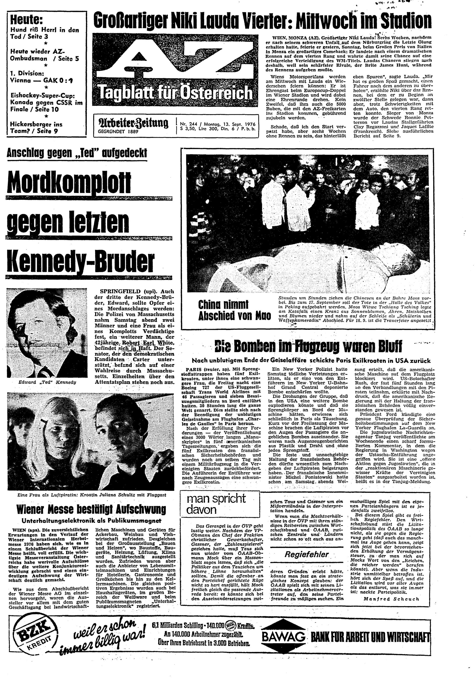 Ausgabe Mo. 13.09.1976, Seite 1