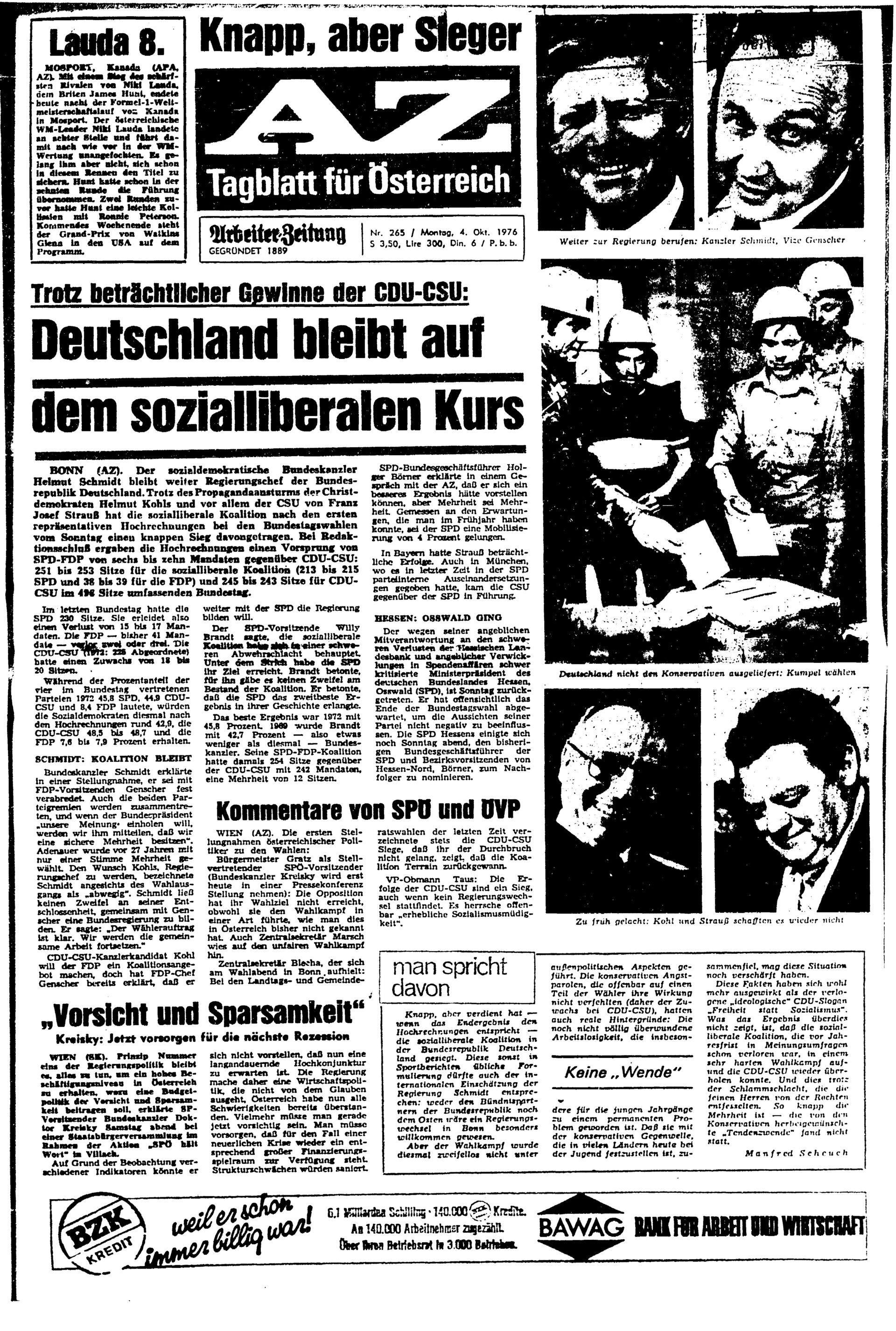 Ausgabe Mo. 04.10.1976, Seite 1