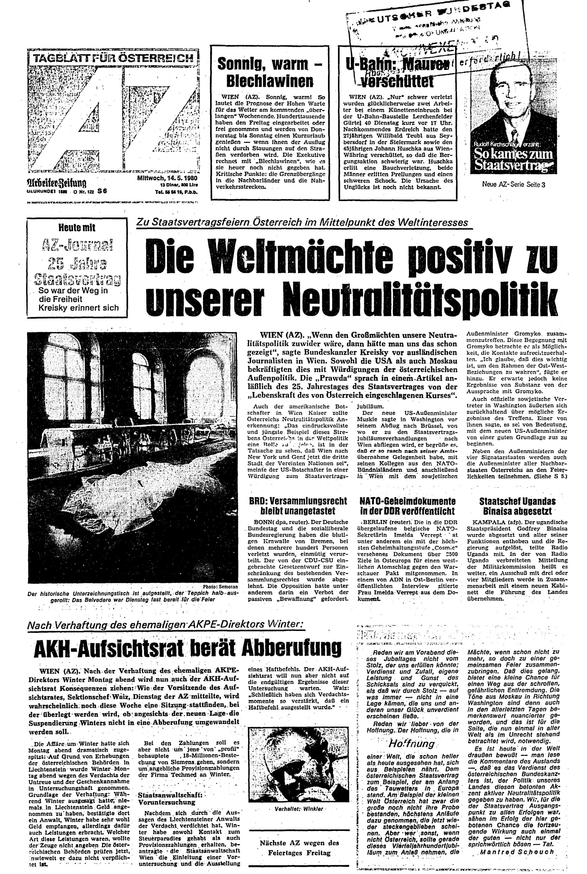Ausgabe Mi. 14.05.1980, Seite 1