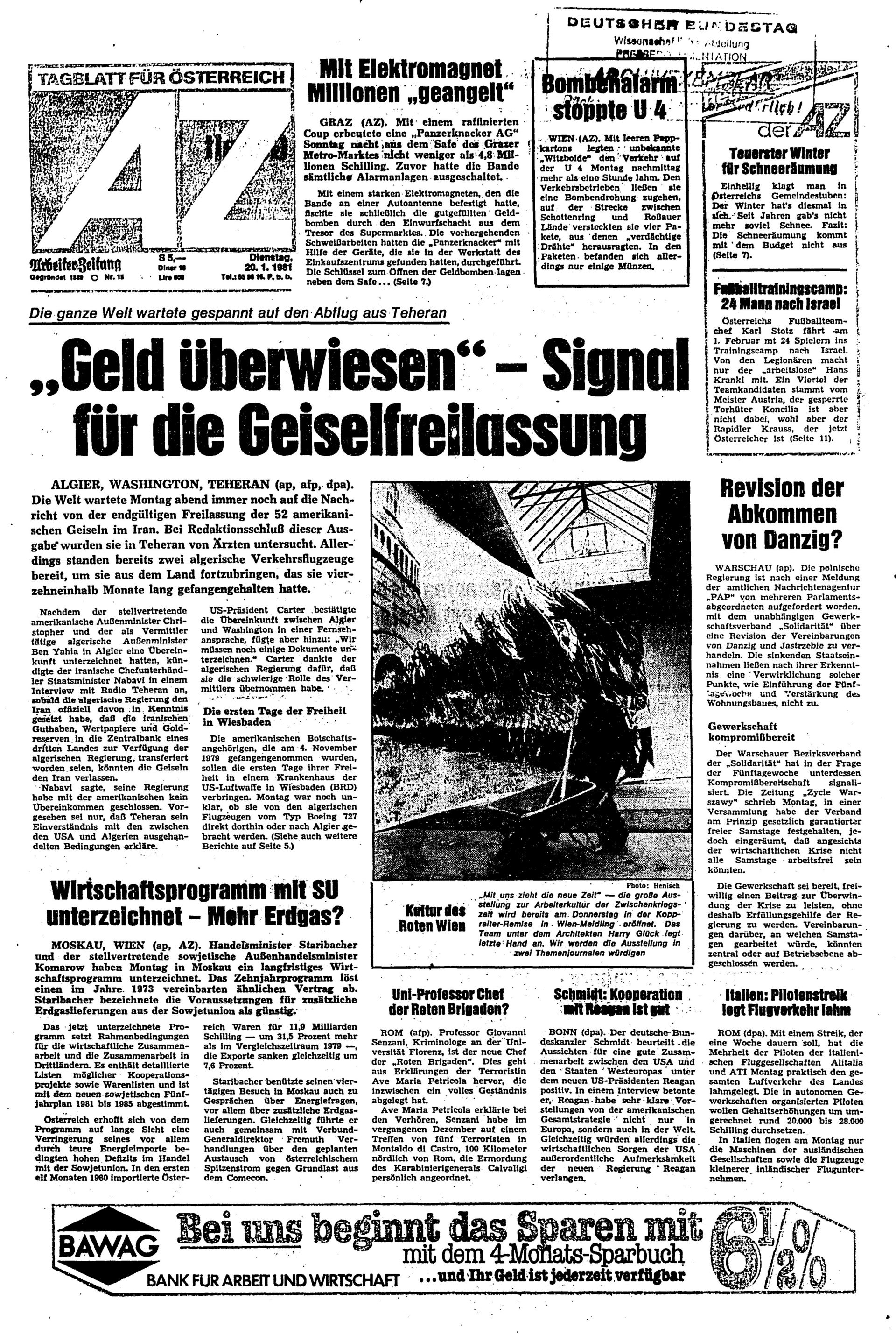 Ausgabe Di. 20.01.1981, Seite 1